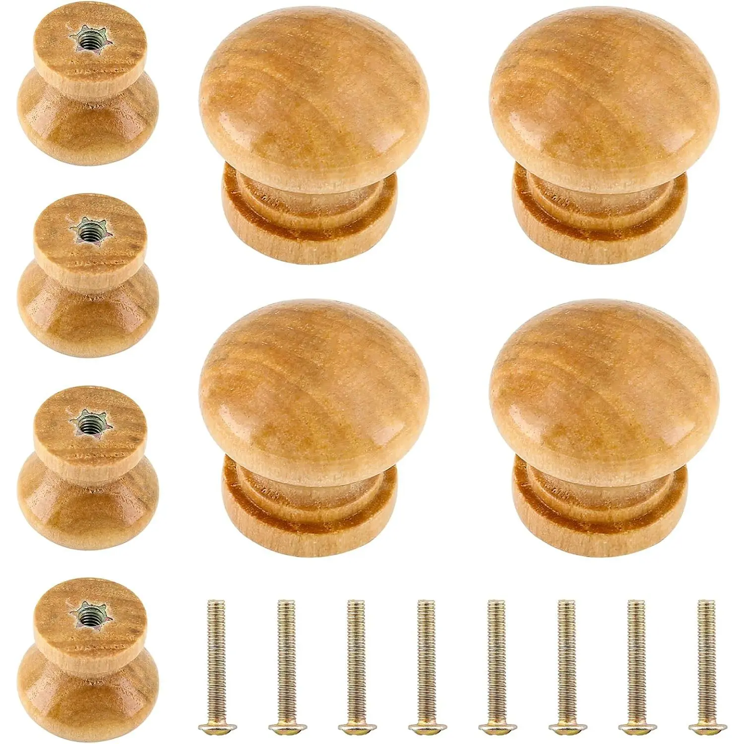 Dresser Knobs, 1" Diameter, 7/8" Height | 8 count, Round Wooden, Mushroom Design, For Cabinets & Cupboard
