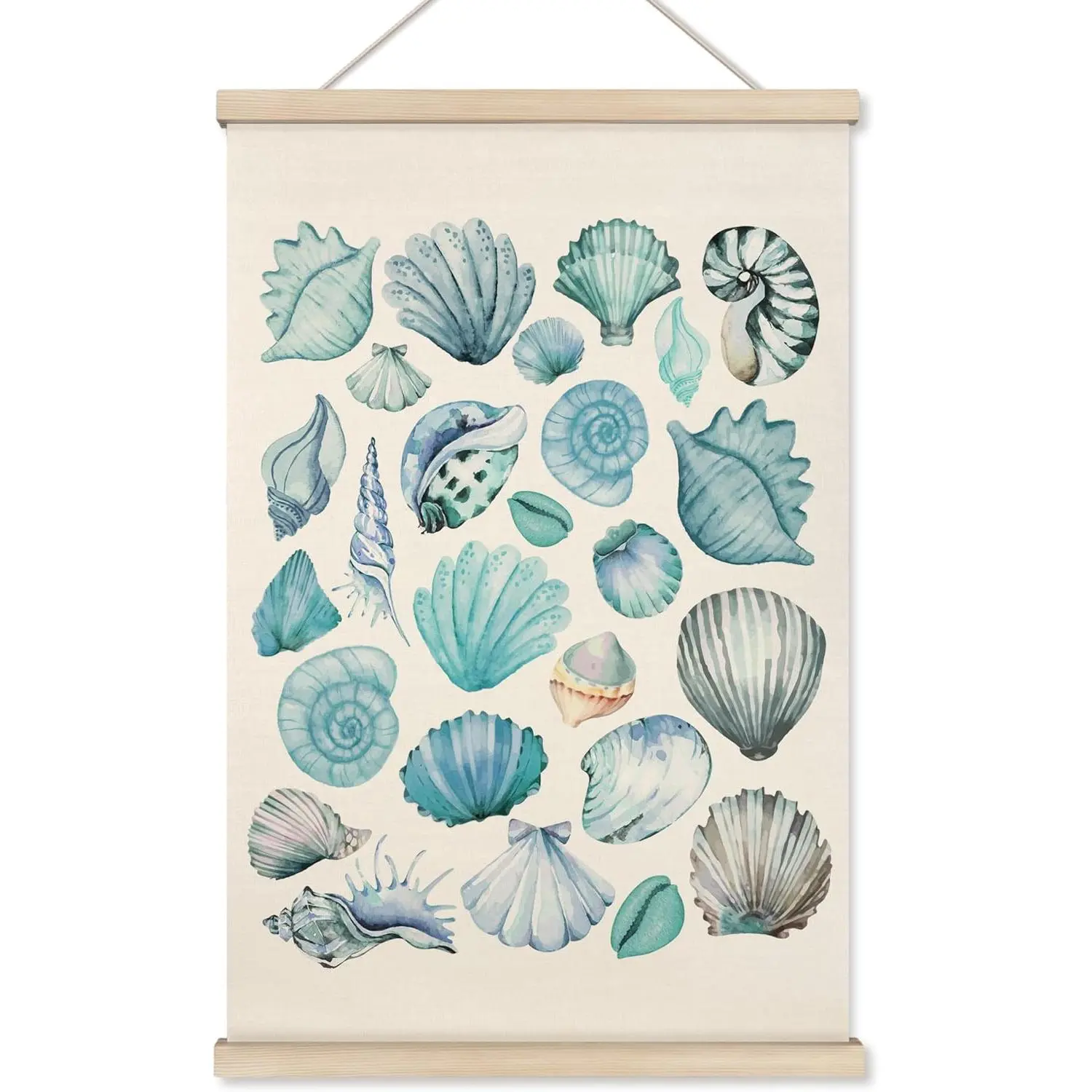 HRQKO Bluey Coastal Cowgirl Wall Art Poster Hanger Frame, Seashell Wall Art, Preppy Wall Decor, Beach seashell Art with Wooden Frames, Seashell Wall Hanging Decor for Teen Girls Room, 16x24 Inch