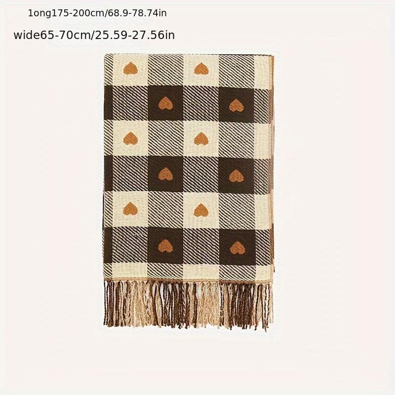 Elegant Reversible Love Heart Scarf for Women  Thick Warm Windproof Polyester Shawl, Cozy Oversized Wrap for Autumn & Winter, Perfect for Travel, Outdoor Activities & Daily Cold-Weather Wear