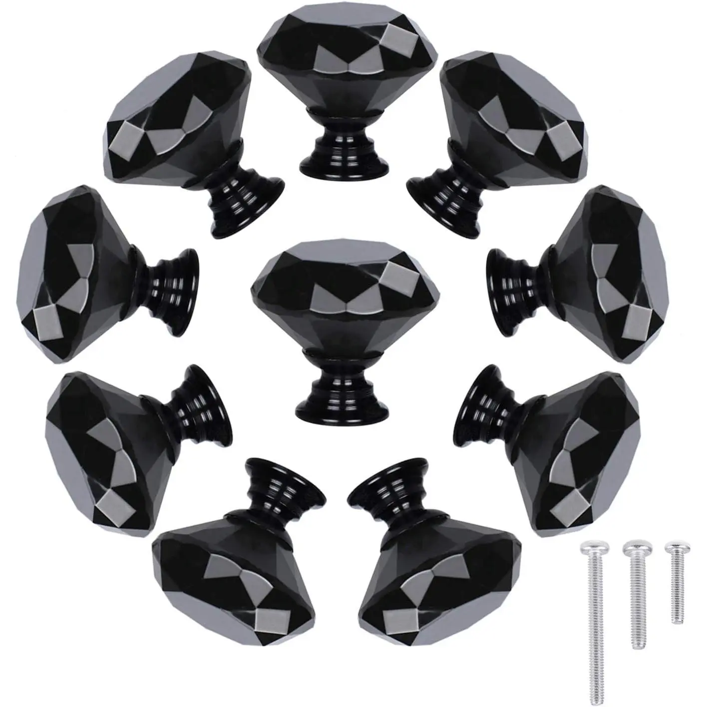 10 Pack Drawer Knobs, Drawer Pulls Black  Shaped  Glass 30mm Cabinet Knobs Pull Handles with Screws for  Office Cabinet Cupboard Chest Dresser (10 Pack 30 mm, Black)
