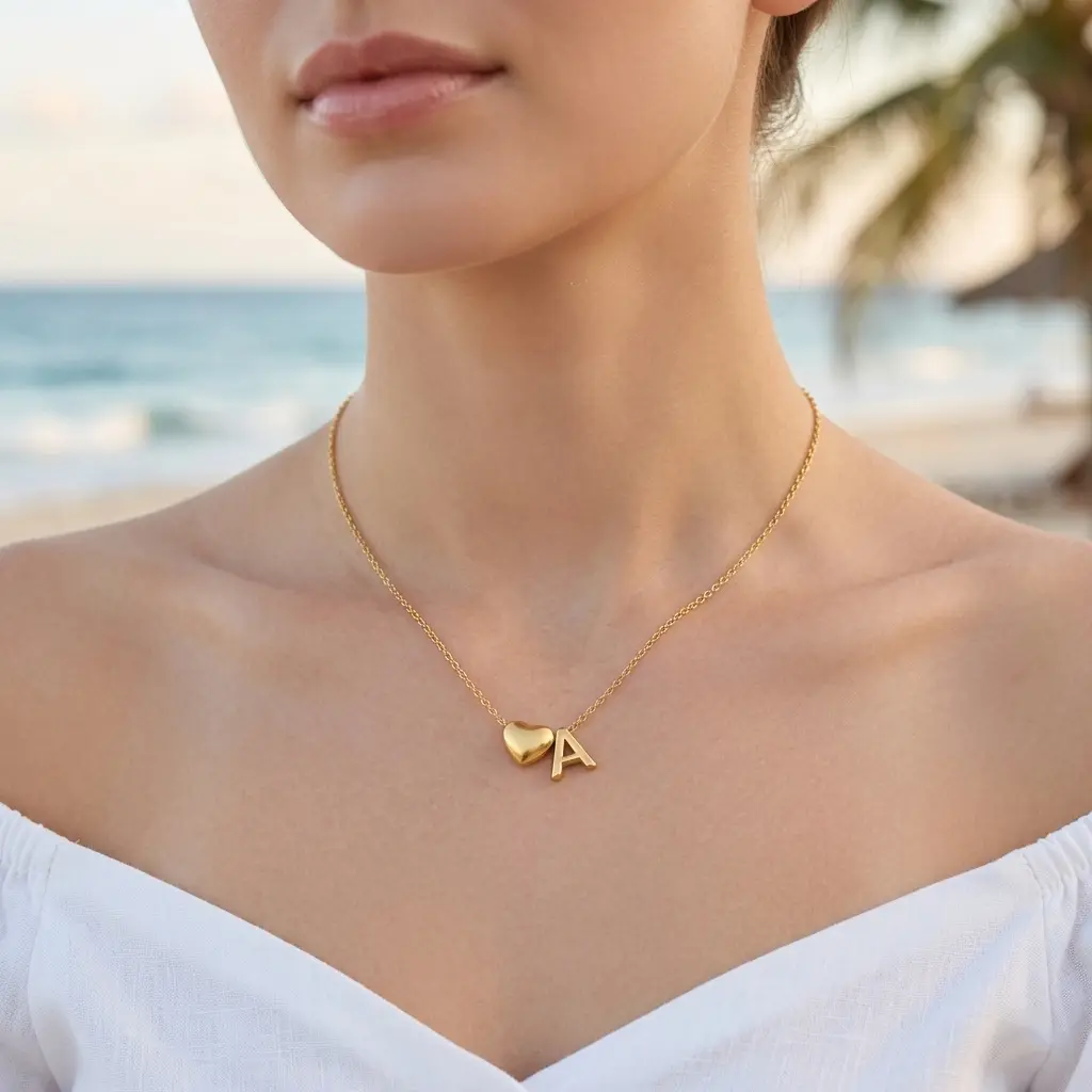 Foreign trade cross-border 18K gold-plated stainless steel heart pendant collarbone chain with 26 English letters titanium steel necklace