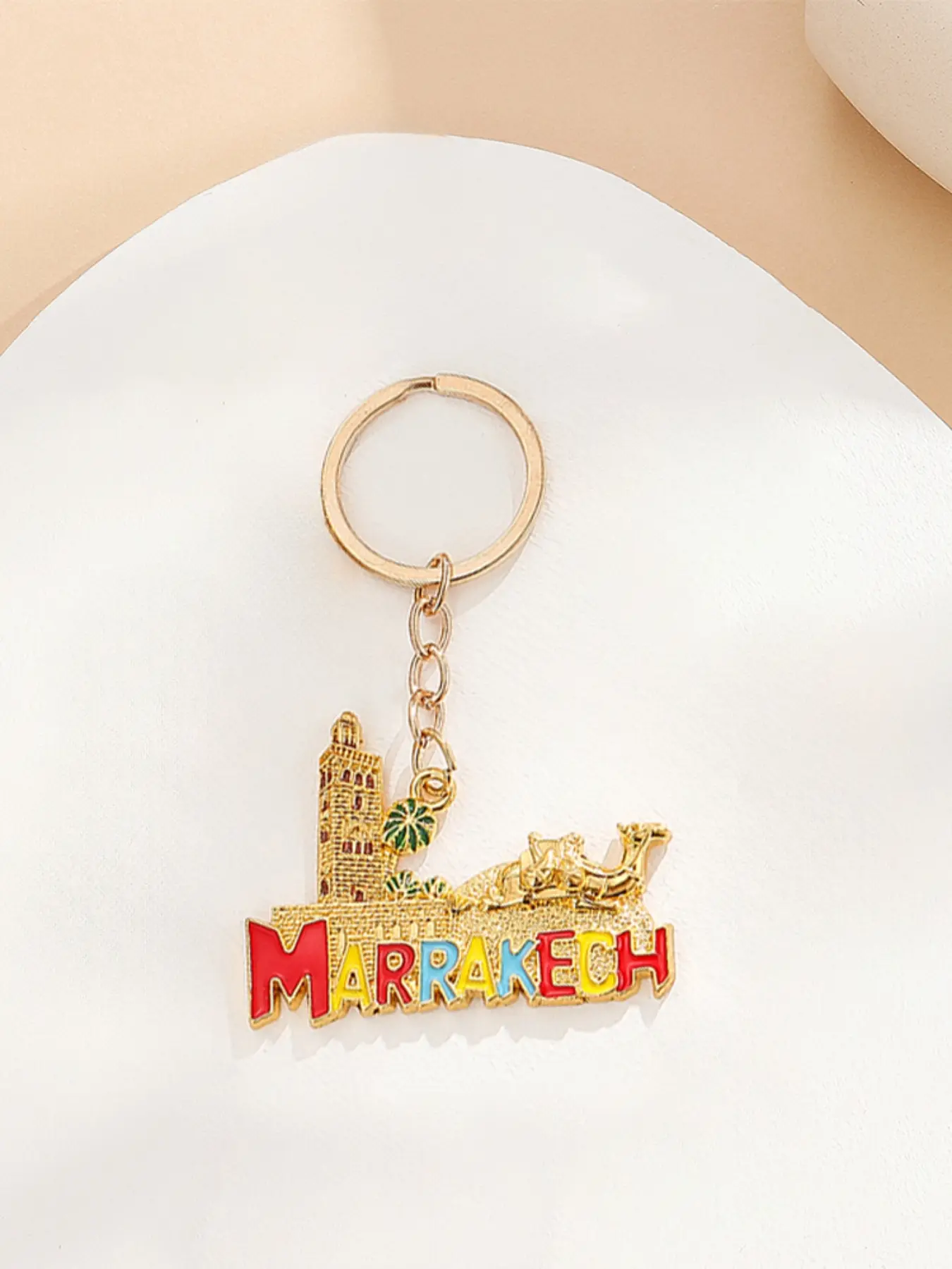 Moroccan Travel Souvenir Keychain, Marrakech and Tangier City Landmark Enamel Keyring, Backpack Charm for Travel Lovers and Tourists