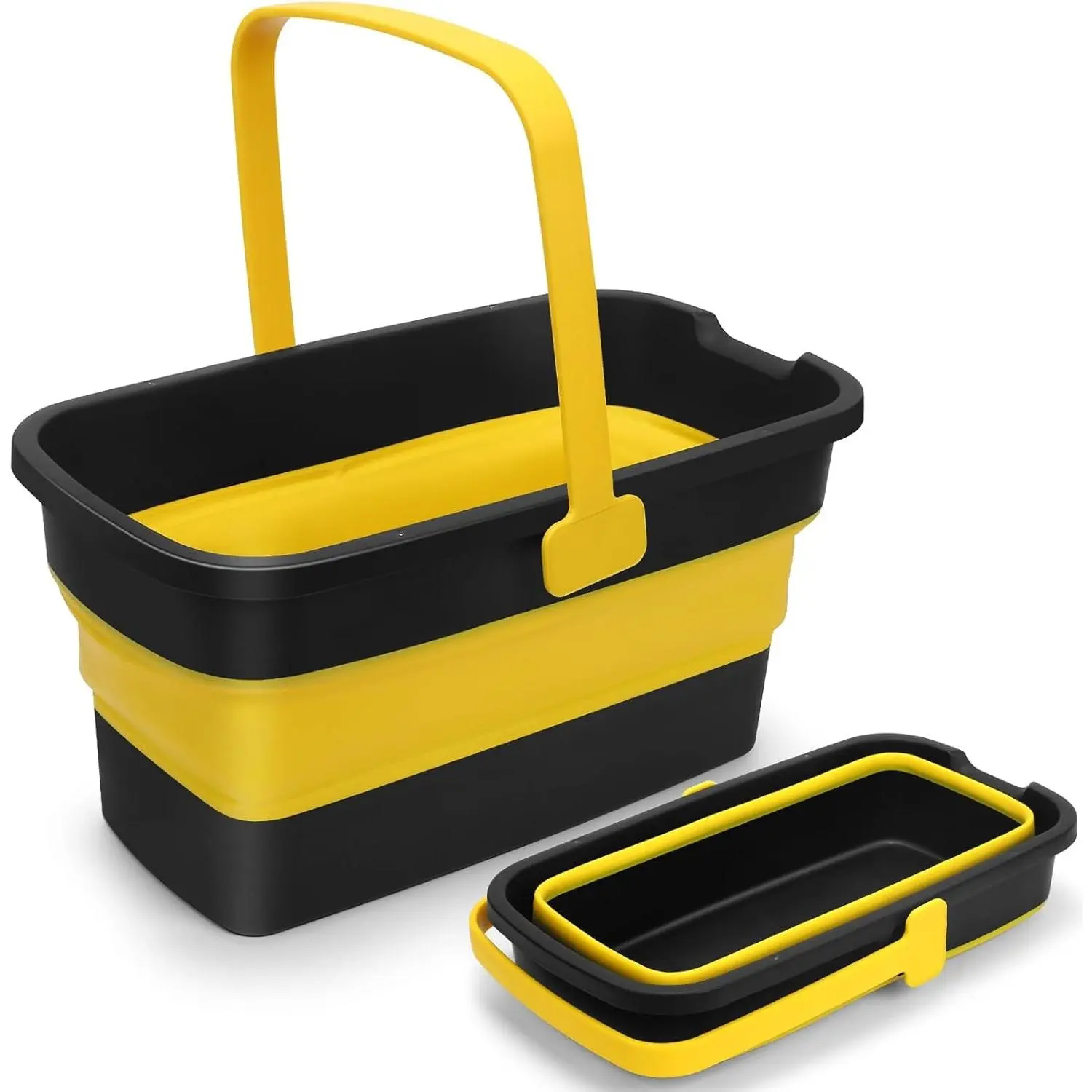 Collapsible Mop Bucket for Cleaning with Handle, Silicone Square Wash Bucket for Windows Cleaning Car Washing,Cleaning Supplies Organizer Plastic Water Bucket for Storage Household use, 3-Gallon