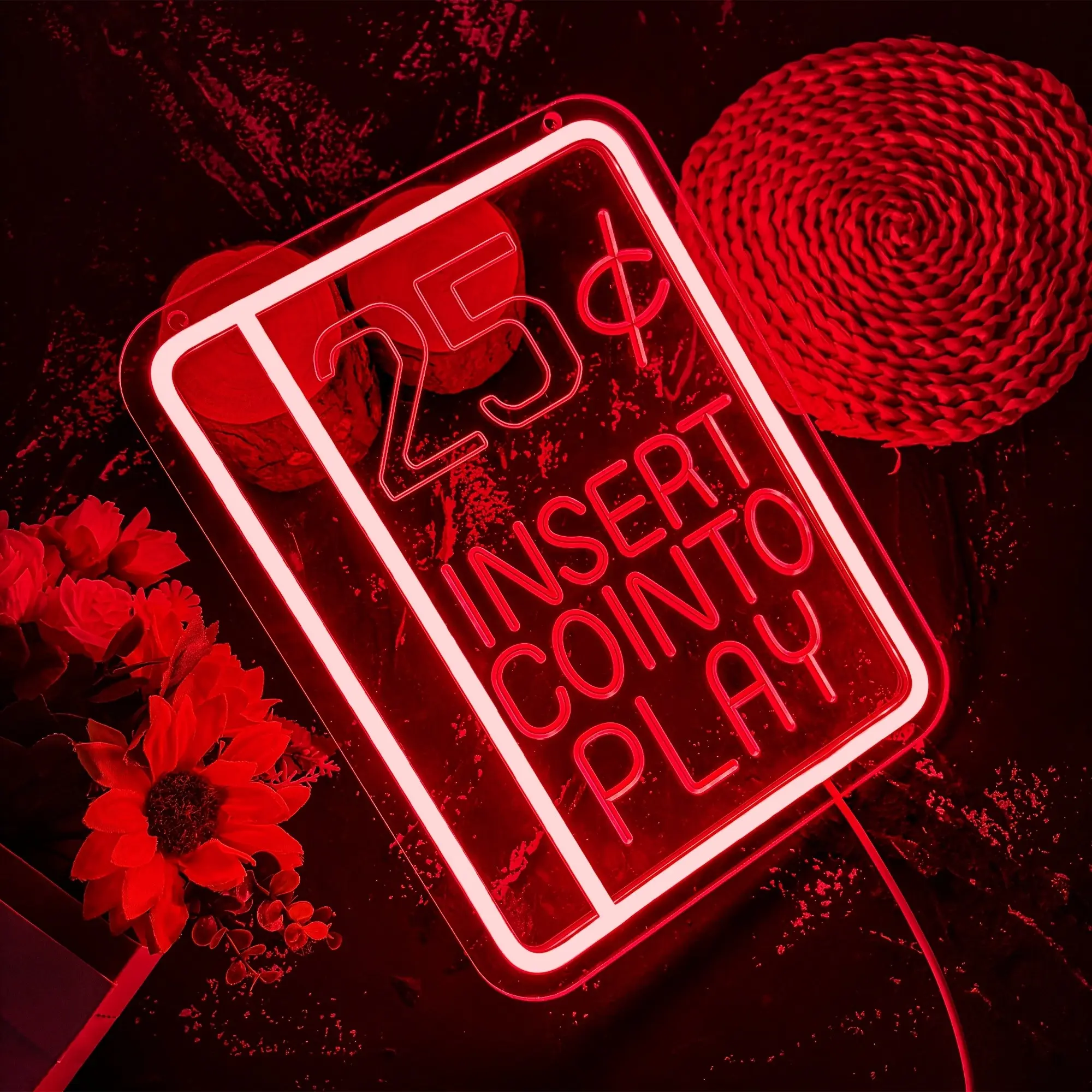 Engraved LED Illuminated Signboard, Neon Light, Indoor Illuminated Signage for Games - USB Powered Red LED Neon Wall Decoration and Home Decor