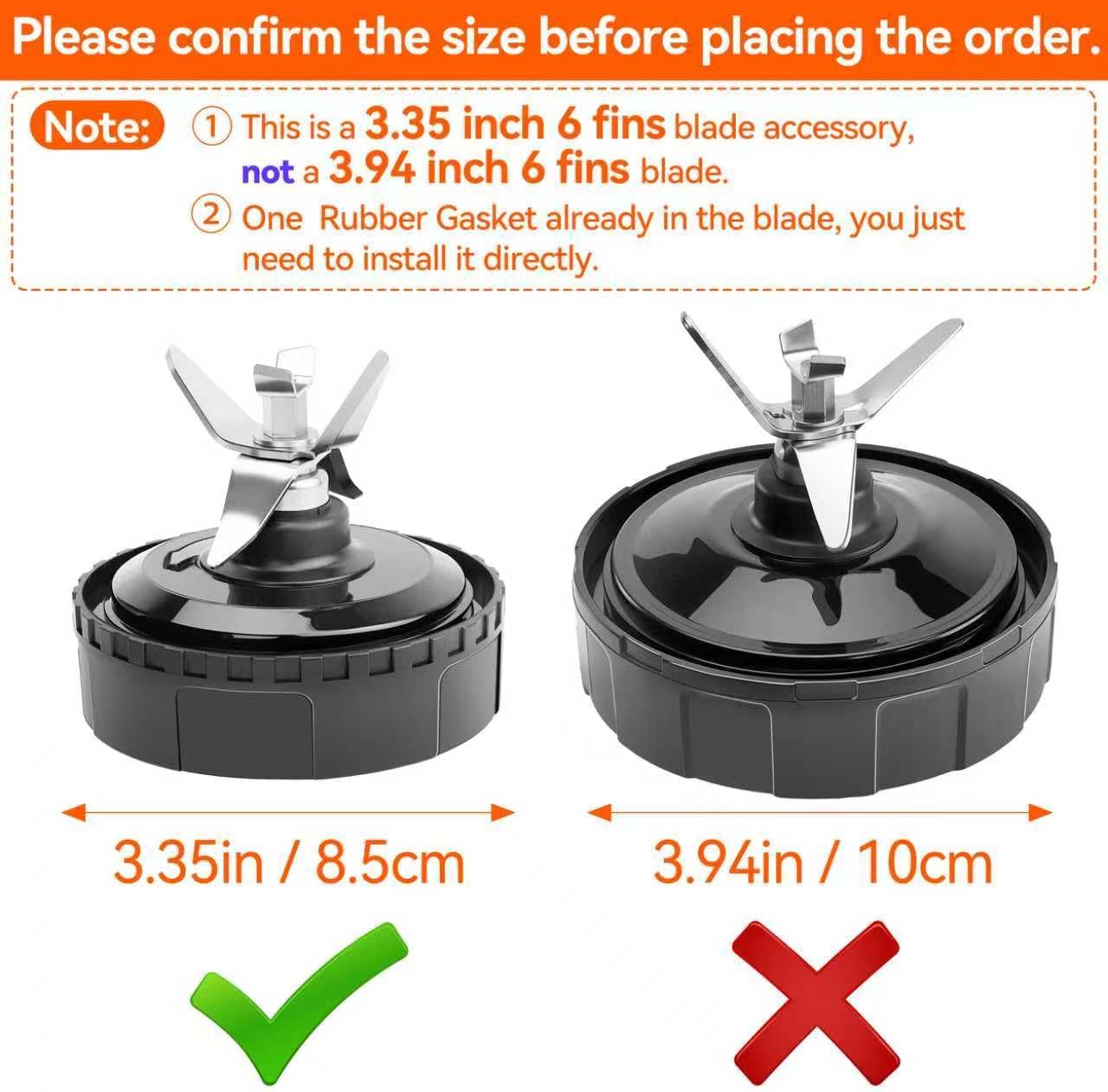 1-pack 6 Fins Extractor  Assembly for , 3.35inches/8.5cm Blender  Replacement  Compatible with  BL660 BL740 BL770 BL771 BL772 BL773CO BL780, with Hook, Brush, Rubber Gasket