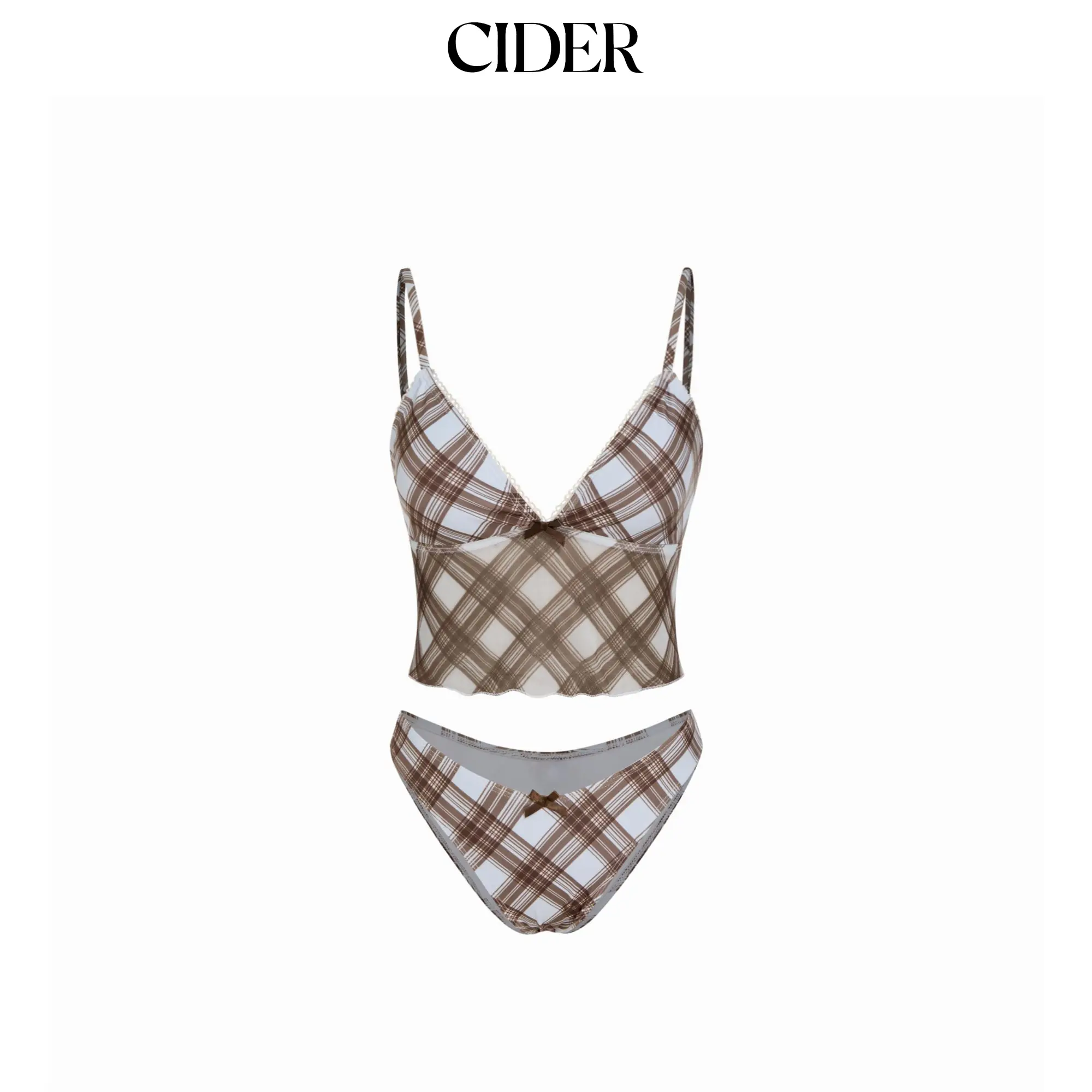Cider High Stretch Checks Sweetheart Tankini Cheeky Bikini Set