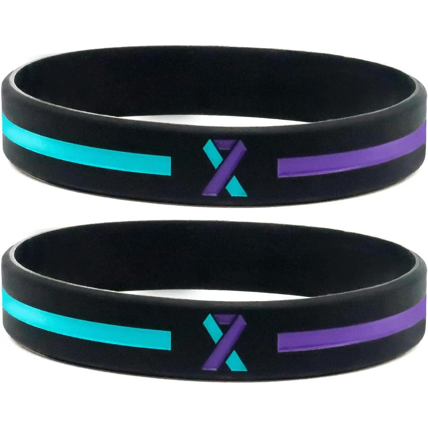 Teal Awareness Ribbon Rubber Wristbands (6-Pack) - Unisex Fit Adult Sizes Support Wear for Men/Women, Event Giveaways, Prevention & Sexual Assault Awareness