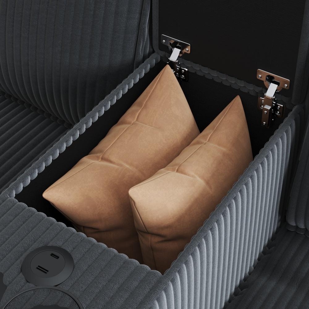 L-shaped 6-seater 133.4'' * 94.4'' Corduroy Sofa, Large Storage Armrests with Center Console, USB Charging, Left and Right Seats Can Be Switched Couch