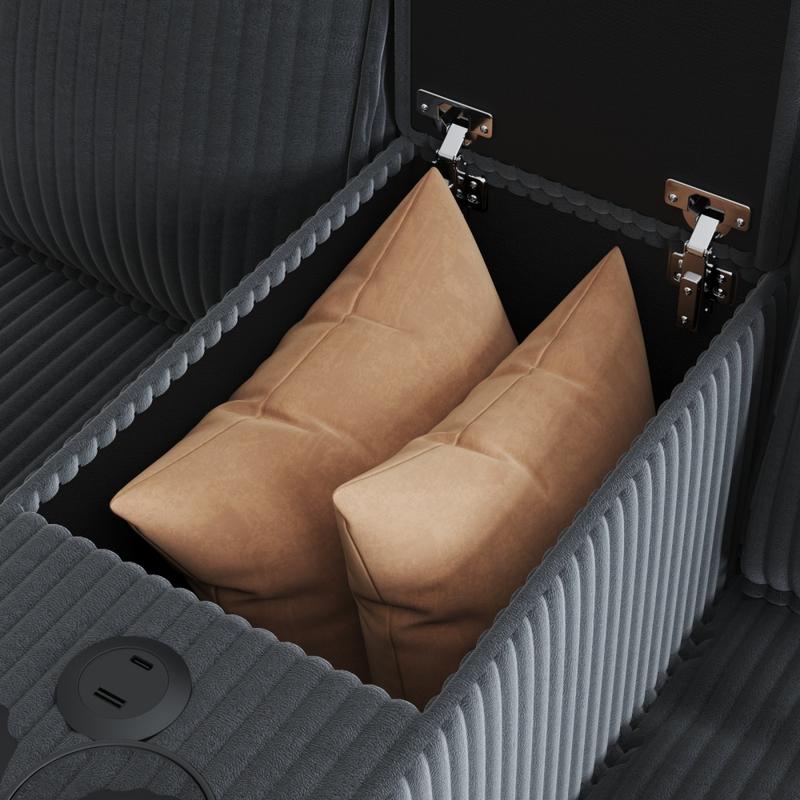 L-shaped 6-seater 133.4'' * 94.4'' Corduroy Sofa, Large Storage Armrests with Center Console, USB Charging, Left and Right Seats Can Be Switched Couch