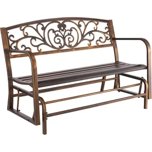 VEVOR Outdoor Bench, 50 inch, Carbon Steel Metal Frame with Cast Iron Backrest and Round Edge Armrests, Weatherproof Outside Glider Bench for Patio, Garden, Park, Yard, Front Porch, Antique Bronze
