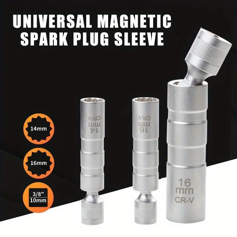 1pc 14mm/16mm Spark Plug Socket Wrench Magnetic 12 Angle Repairing Removal Tool Thin Wall 3/8 Inch Drive Sockets Auto Repair Tool Drive Socket Wrenches