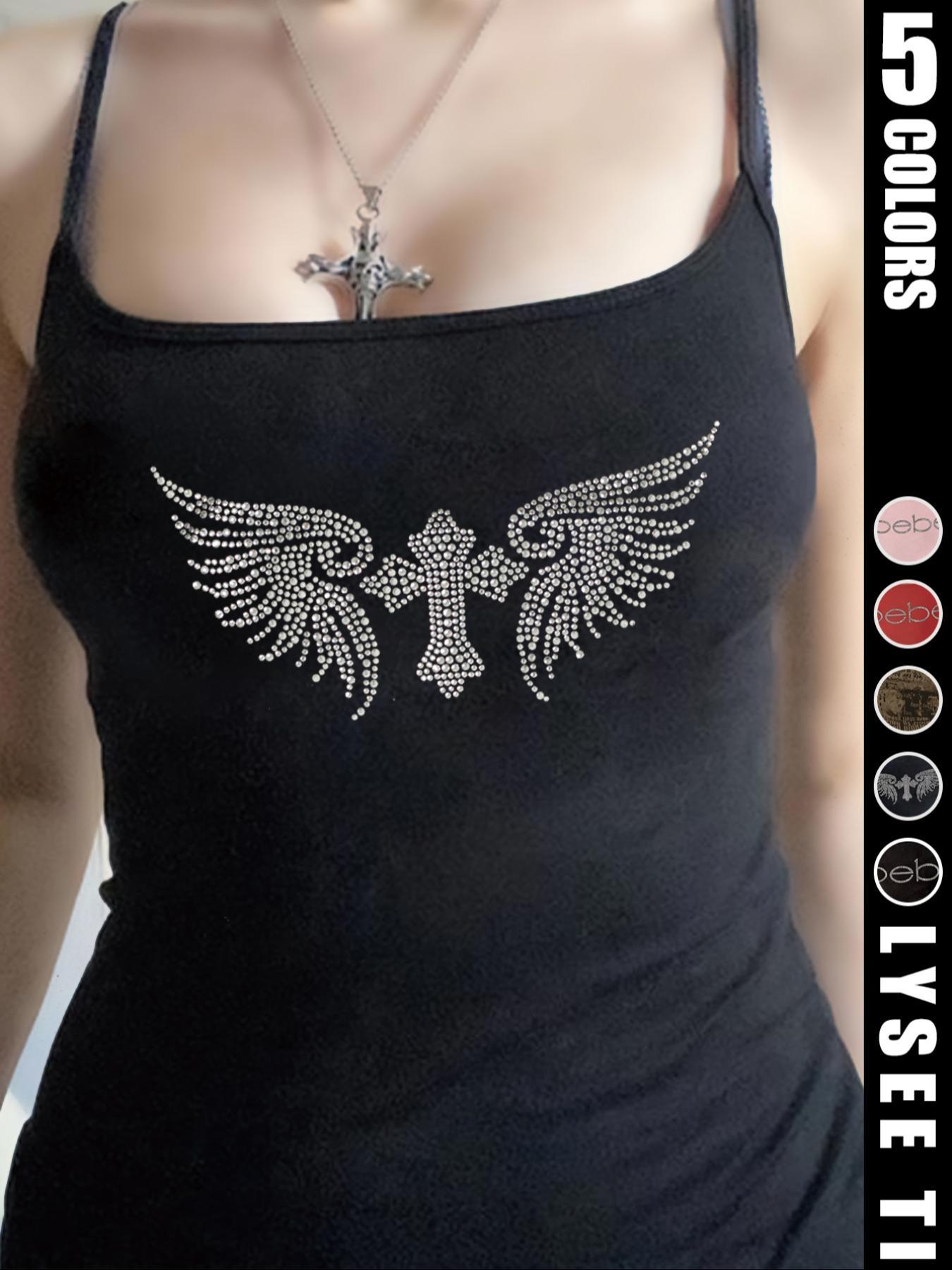 Women's Rhinestone Letter Camisole, Fashionable Casual Sleeveless Top, Suitable for Daily Outdoor Wear, Valentine's Day Gift