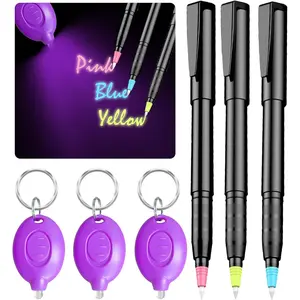 Invisible Ink Pens with UV Light, Magic Spy Pens with Mini UV LED Keychain Flashlights for Secret Messages, Disappearing Ink Pens with Black Light for Kids, Ideal (3PCS)