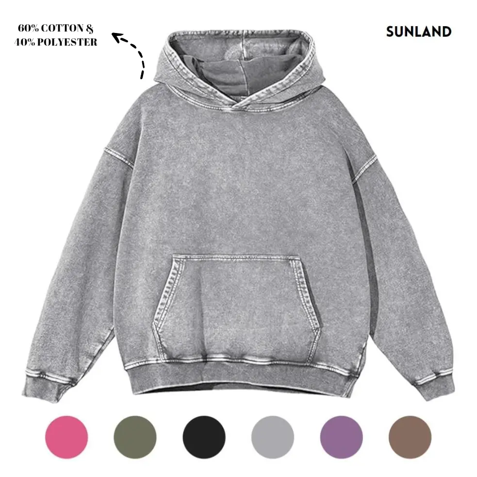 Women's Acid Wash Hoodie - Vintage Cotton Sweatshirt, Longsleeves, Drop Shoulders, Loose Fit, Casual Fashion Matching Streetwear Pullover, Hoodies For Women, Lady, Party, Biker, Pullover Hoodie