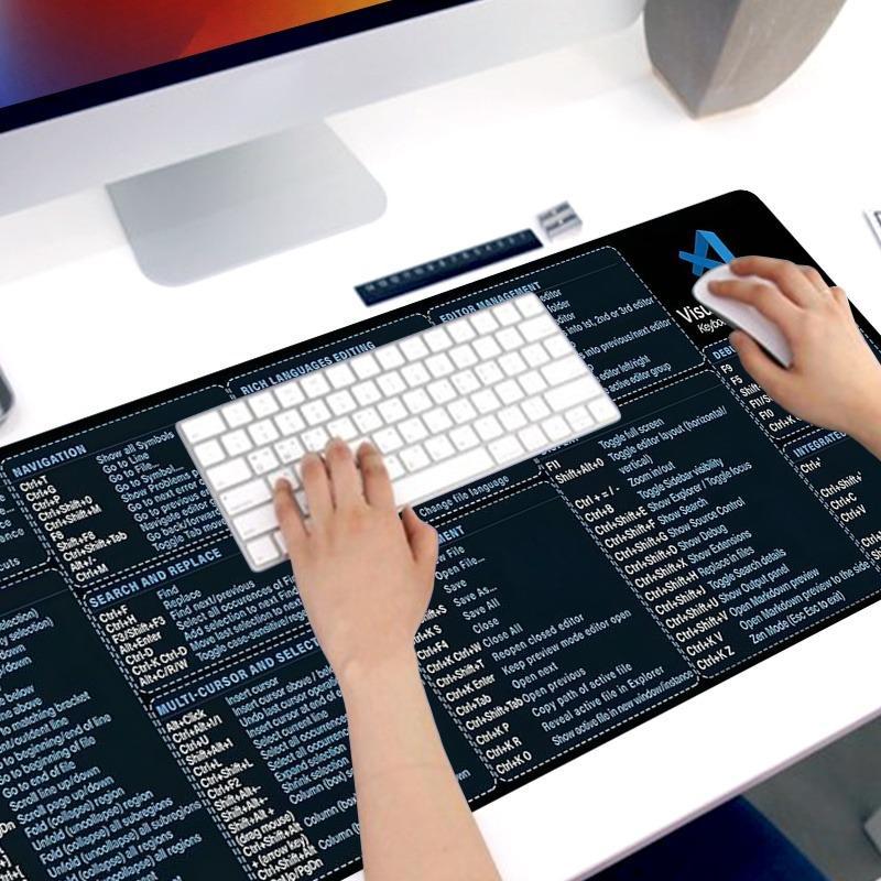 Coding Visual Studio Code Shortcuts Keyboard Mouse Pad, Non-slip Rubber Base Stitched Edge Desk Pad, Office Desk Accessories for Laptop Desktop