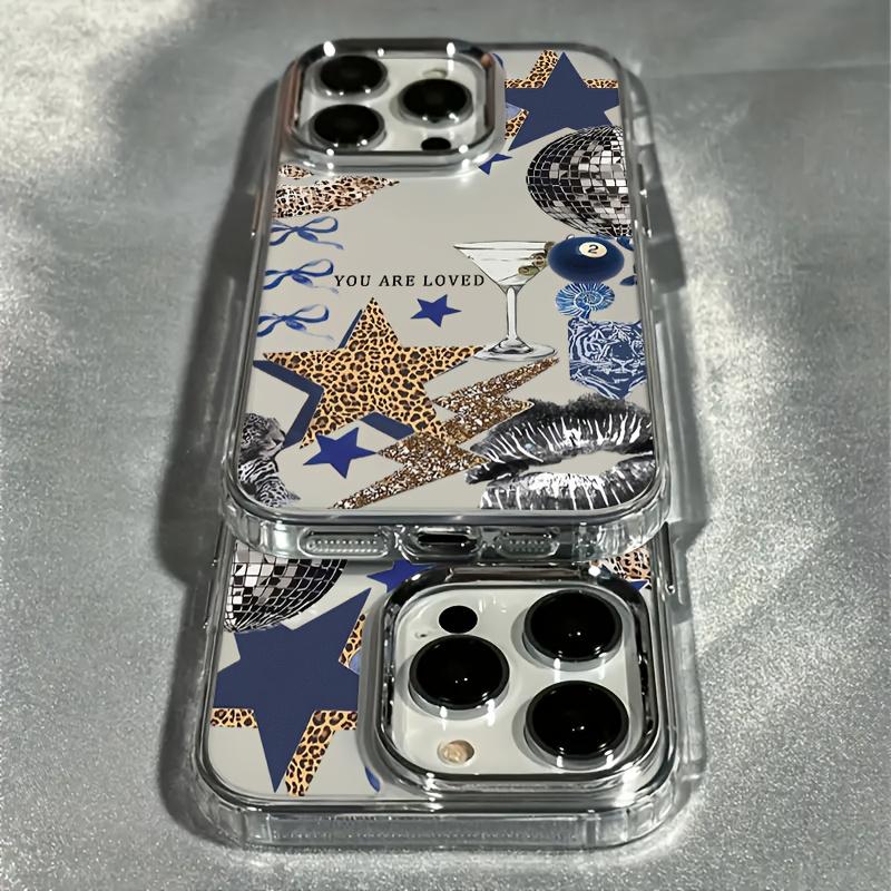 The phone case is suitable for various iPhone models including iPhone 17, iPhone 16, iPhone 15, iPhone 14, iPhone 13, and iPhone 12. The luxurious transparent electroplated lens protection case is the perfect trendy and creative gift for couples