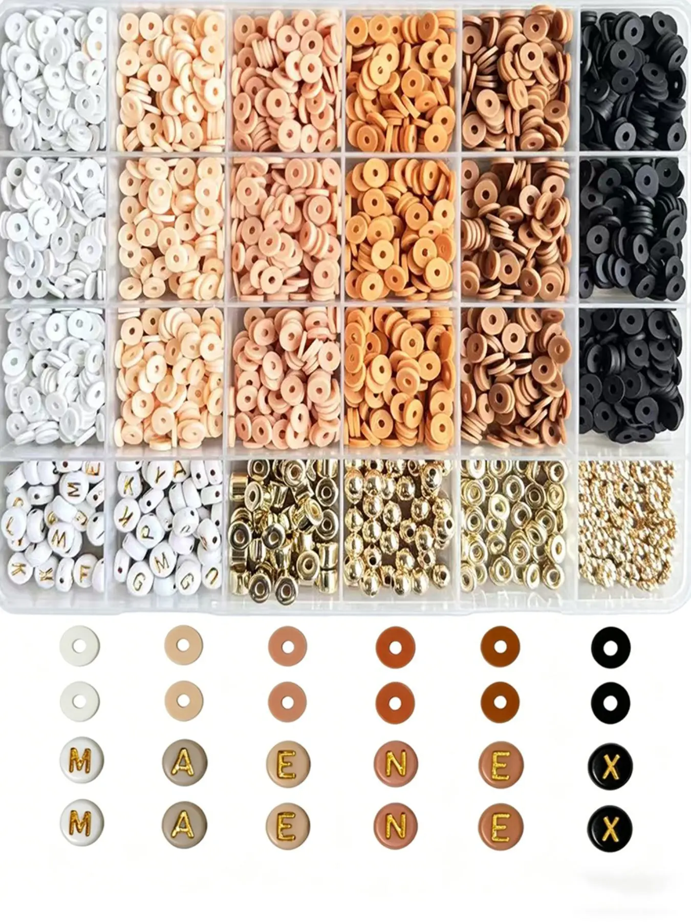 3600pcs Coffee Polymer Soft Clay Bead and Letter Bead Set for DIY Jewelry Making, Handmade Bracelets, Necklaces, Keychains, Ideal Independence Day Gift, Jewelry Making Supplies, Beading Kits