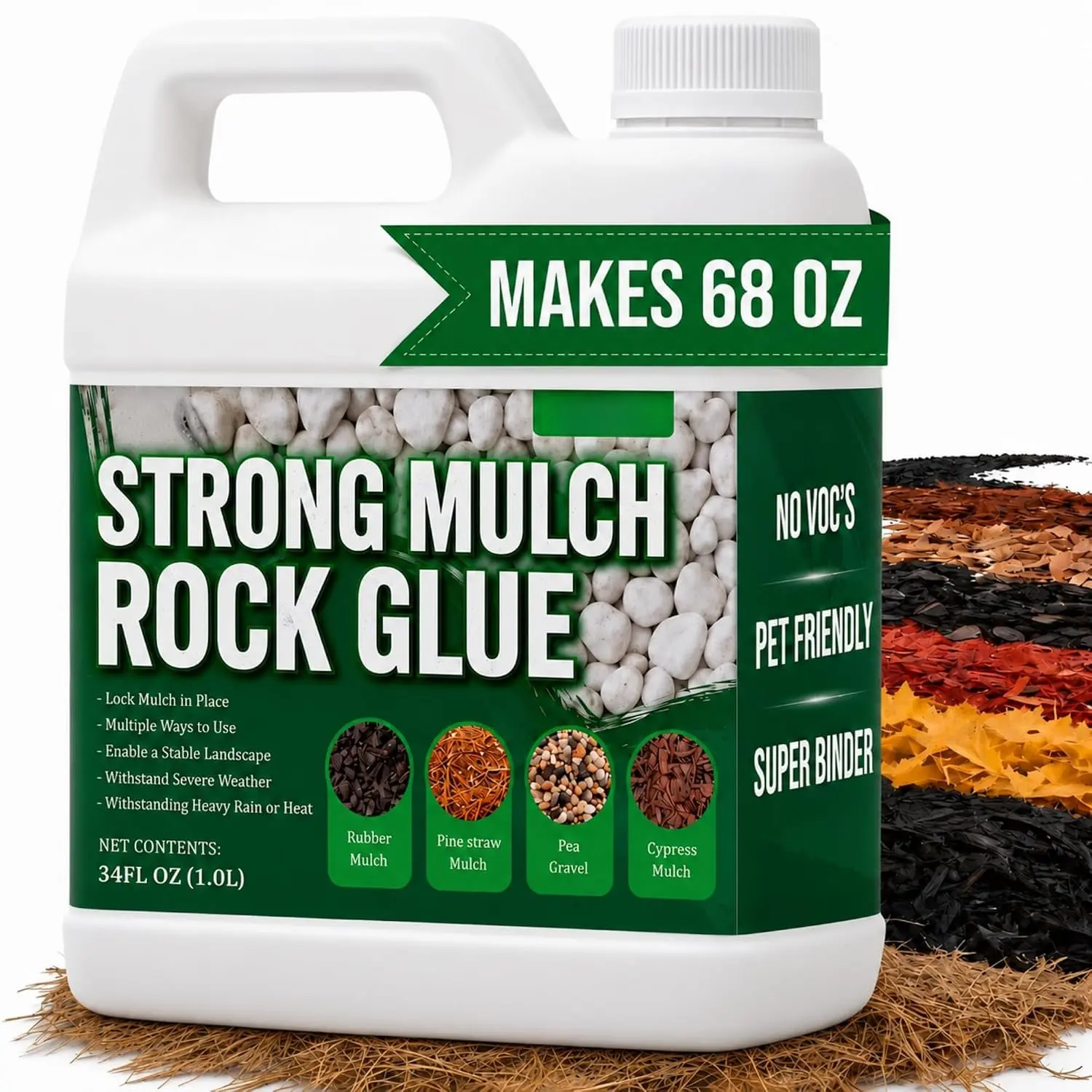 Oyevila Mulch Glue for Landscaping, 34 oz Concentrated Rock Glue,  Safe | Water-Based Binder  Dries Clear and Helps Hold Mulch, Pea Gravel,  and Bark While Allowing Water to Pass Through.
