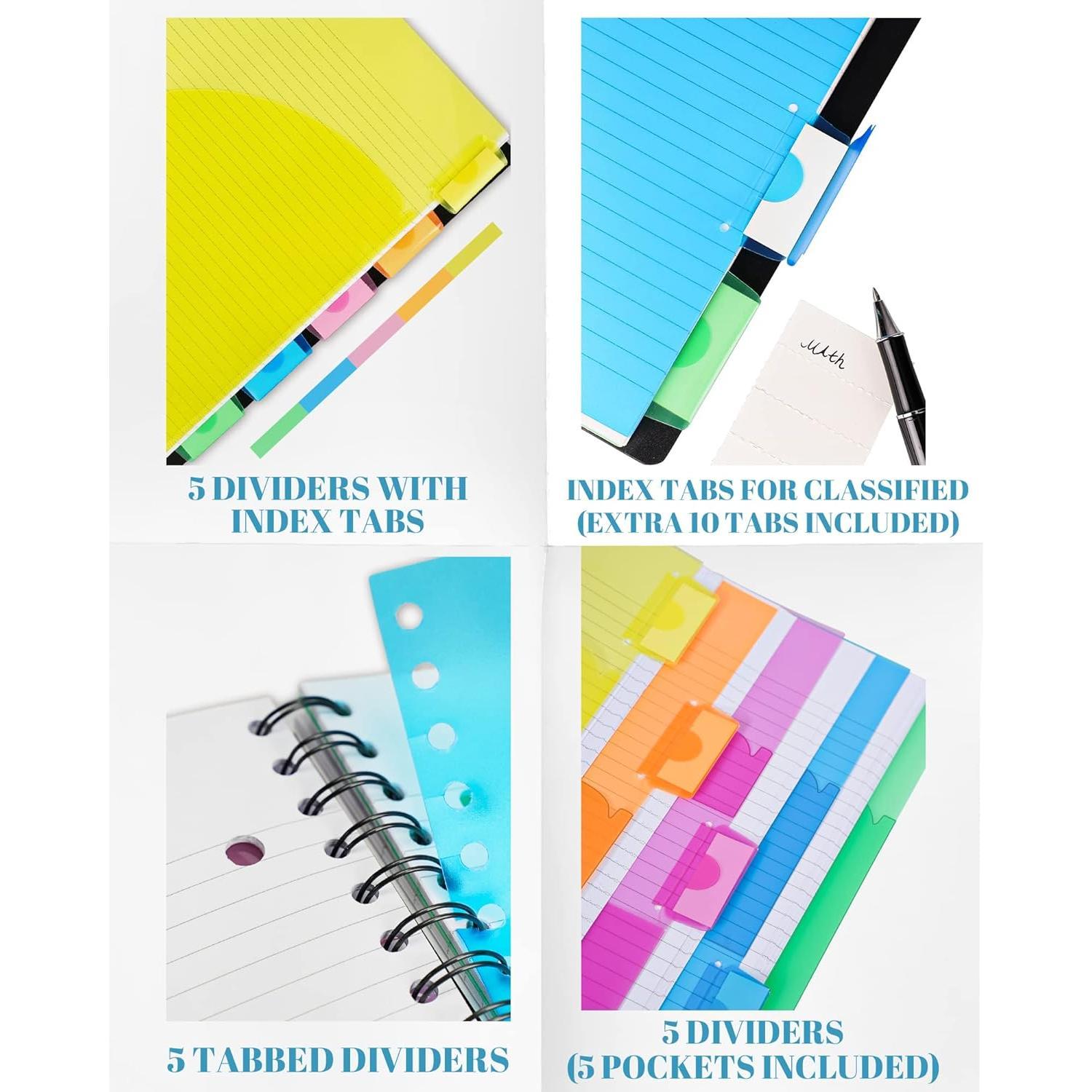 5 Subject Notebook - Spiral Notebook, College Ruled Notebook With Dividers Pocket, Tabs, 11" Ruler, 200 Pages, for Writing Journal,  & Office, School Supplies, 8.5''x11'' CoCo Brown