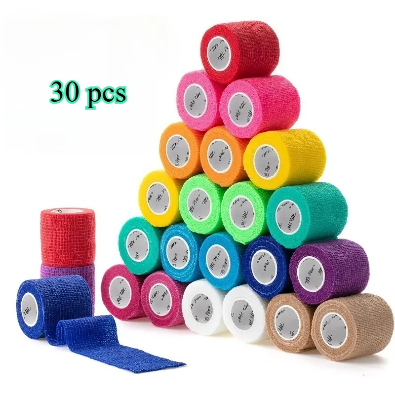 30 rolls of self-adhesive bandages, each 2 inches x 177 inches, suitable for sports and fitness wrists, ankles and joints, durable, comfortable, breathable, suitable for daily training (random color)