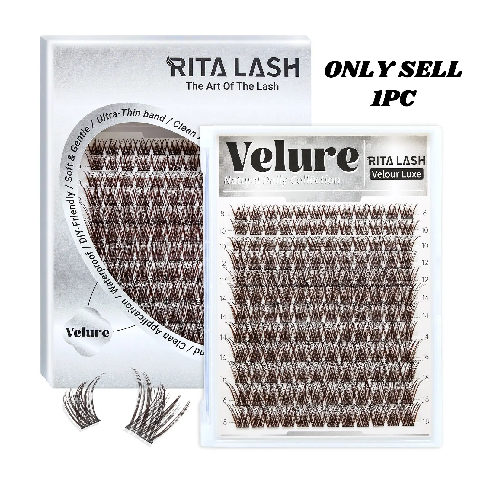 RITALASH 144Pcs Dark Brown Velure Lash Collection Upgrade Lashes with Ultra-Dense, Waterproof, Long-Lasting Lashes | Venus Velure | Beginner-Friendly Lashes for a Flawless Look | Trendy & Must-Have Clusters
