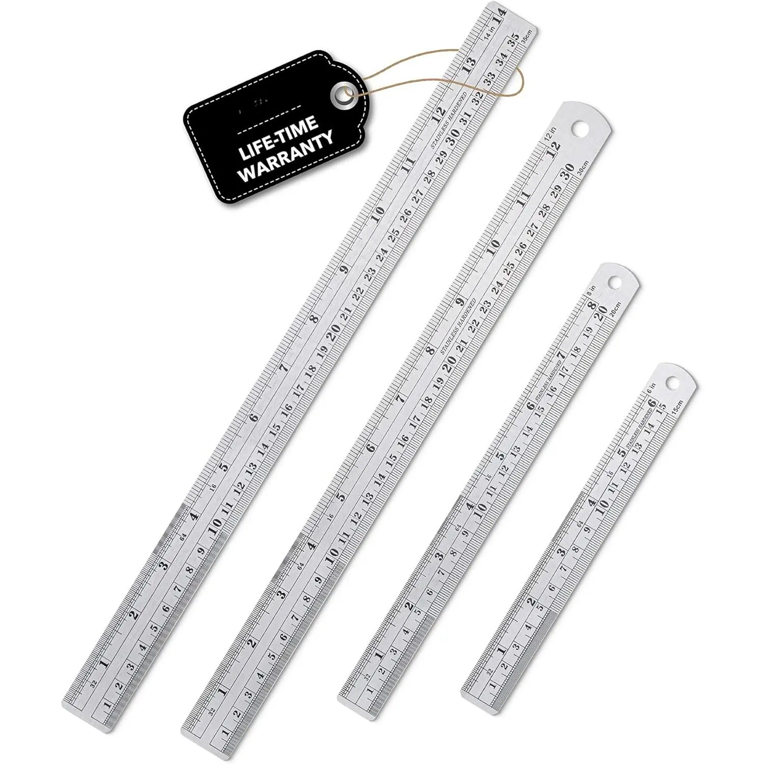 Metal Straight Edge Ruler, 4 pcs, 6", 8", 12", 14"| Stainless Steel Ruler Set, Imperial & Metric Measurements for Drawing, Home, Office, Engineering