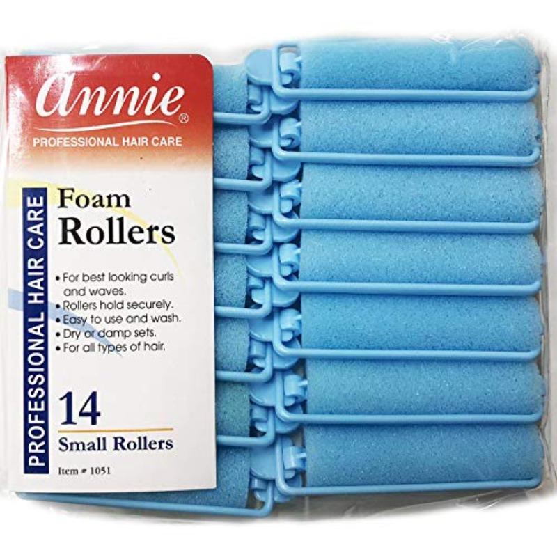 Annie Salon Style Small Foam Hair Rollers 5 8" Blue 14 Piece Set Soft Heatless Hair Curling Tools