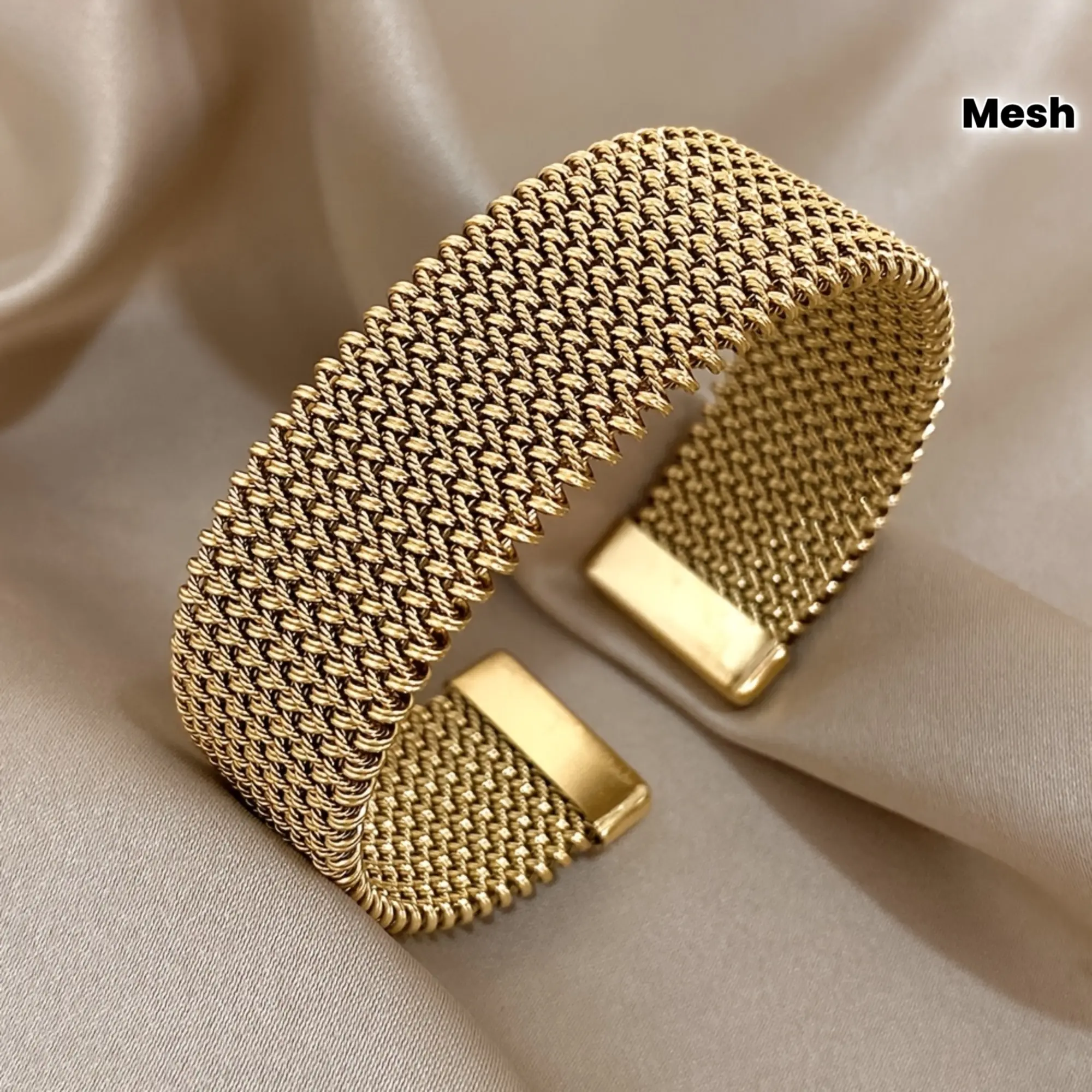 Unisex Vintage Stainless Steel Mesh Weave Cuff Bracelet - Adjustable Size, Cuff Shape, Waterproof Open Bangle, Retro Vibe Minimalist Jewelry for Daily & Party Fashion Accessories