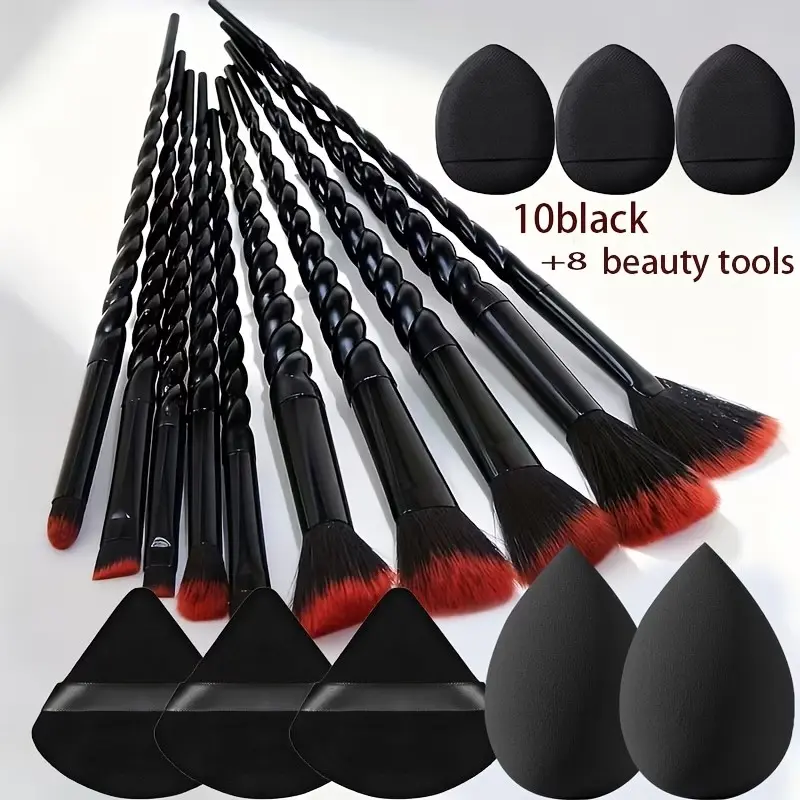 Punk Gothic Thread Tool Set, Makeup Brushes Kits, Includes Fluffy Brush and Egg Brush, Complete Makeup Brushes for Eyeshadow, Blush, Concealer, Lipstick, Powder