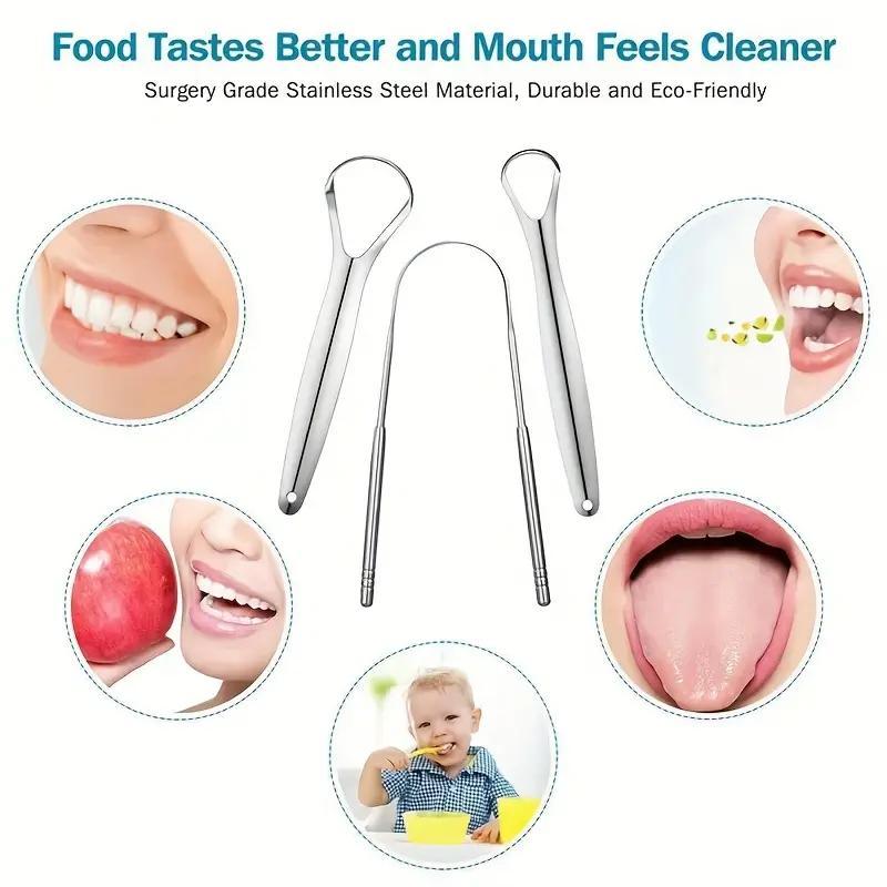 Stainless Steel Tongue Cleaner, 3 Counts Portable Tongue Scraper, Oral Care Tool for Adults, Travel Essentials, Nasal & Oral Care Product