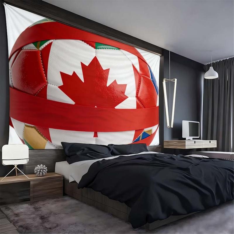 1 pc microfiber FIFA World Cup Canada Flag Soccer Ball Tapestry Wall Hanging Living Room Bedroom Holiday Decor Ornament Tapestry Background Cloth Hanging Cloth Wall Cloth Decorative Cloth