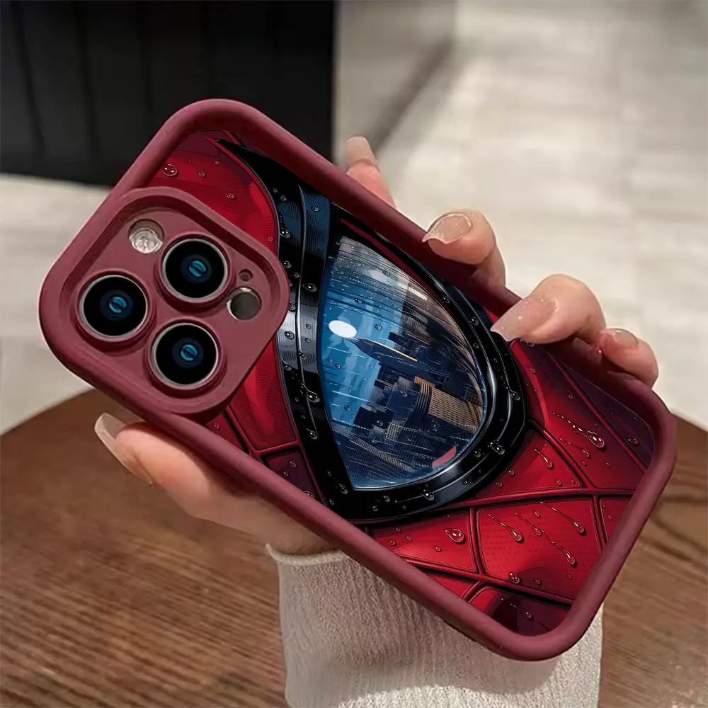 Marvel Spide Soft TPU Phone Case for iPhone 17/16/15/14 Pro Max/13/12/11/XR/XS, Rainy City Reflection Eye Art Print Cover with Flip Camera Lens Protector, Shock-Absorbent Anti-Drop Shell for Superhero Fans
