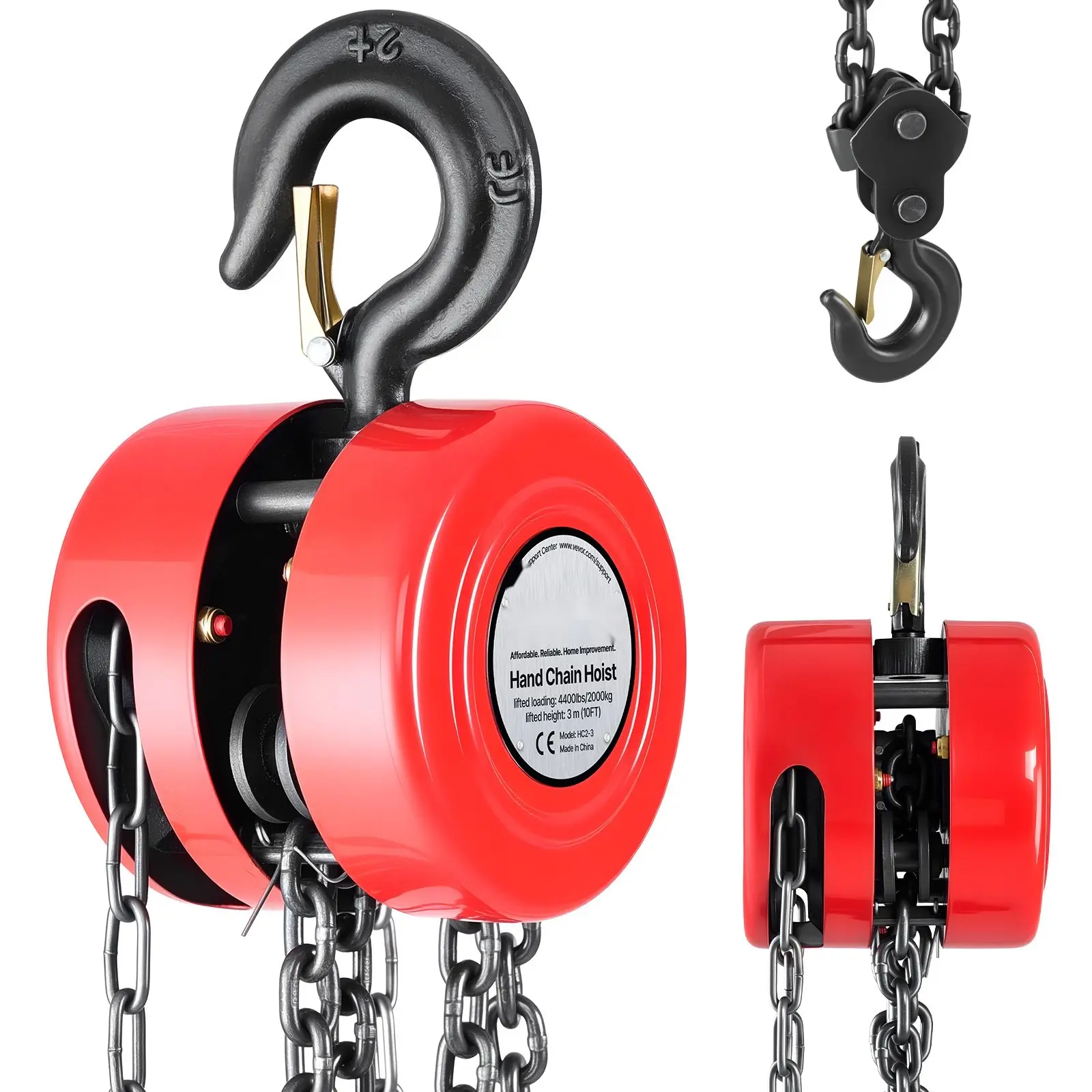 Hand Chain Hoist 4400 Lbs Capacity 10 Ft Manual Chain Block With G70 Chain Grade Steel Construction For Reliable Lifting In Industrial Workshops, Garages, And Maintenance Applications