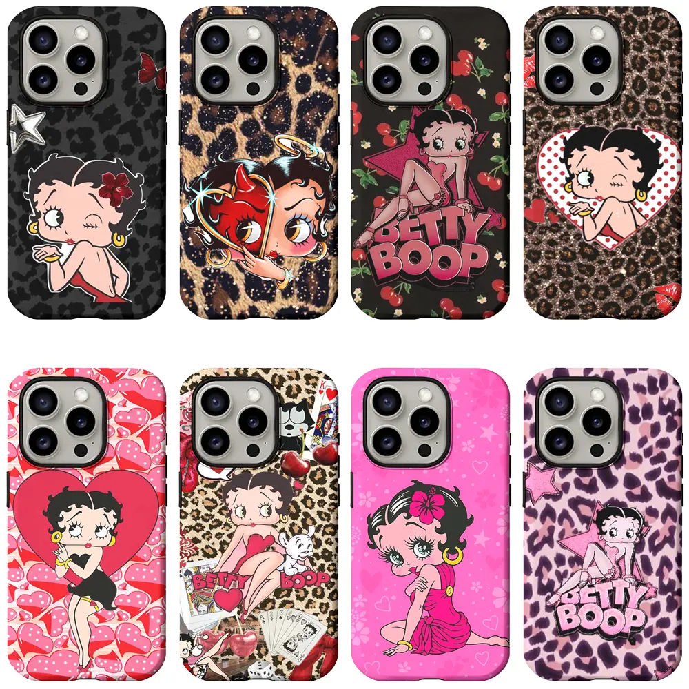 Betty Boop Vintage Cartoon Art 4-Corner Airbag Phone Case, Shock-Absorbing TPU Shell for iPhone 17 Pro Max,16,15,14,13,12,11 & Samsung S23,S24,S25,S26 Ultra Protection