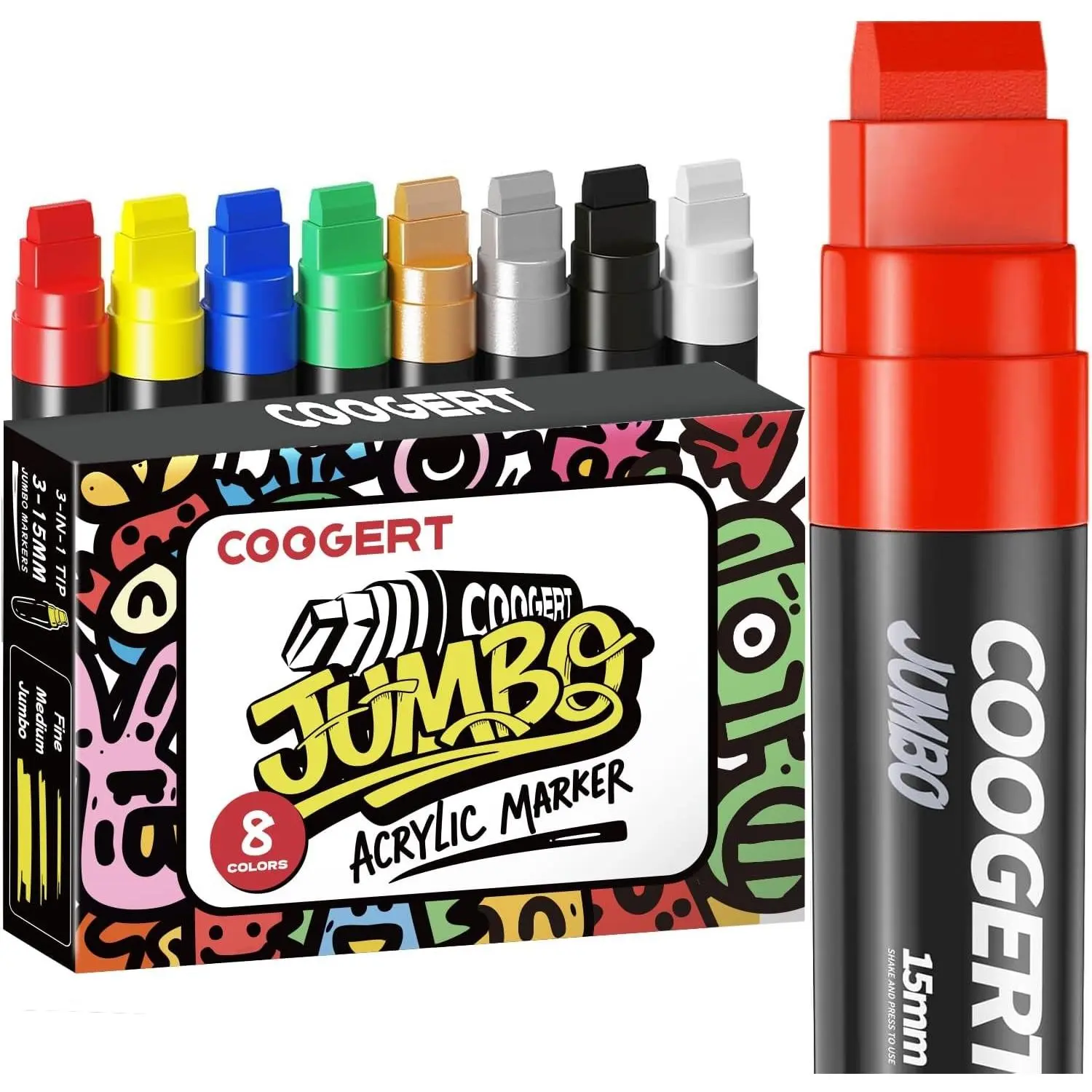 8 Vibrant Colors Jumbo Poster Markers, 15MM Thick Permanent Acrylic Graffiti Markers, Wide Tip Paint Marker for Canvas, Posters Board, Fabric, Window, Wood, Teachers,Banner painting supplies