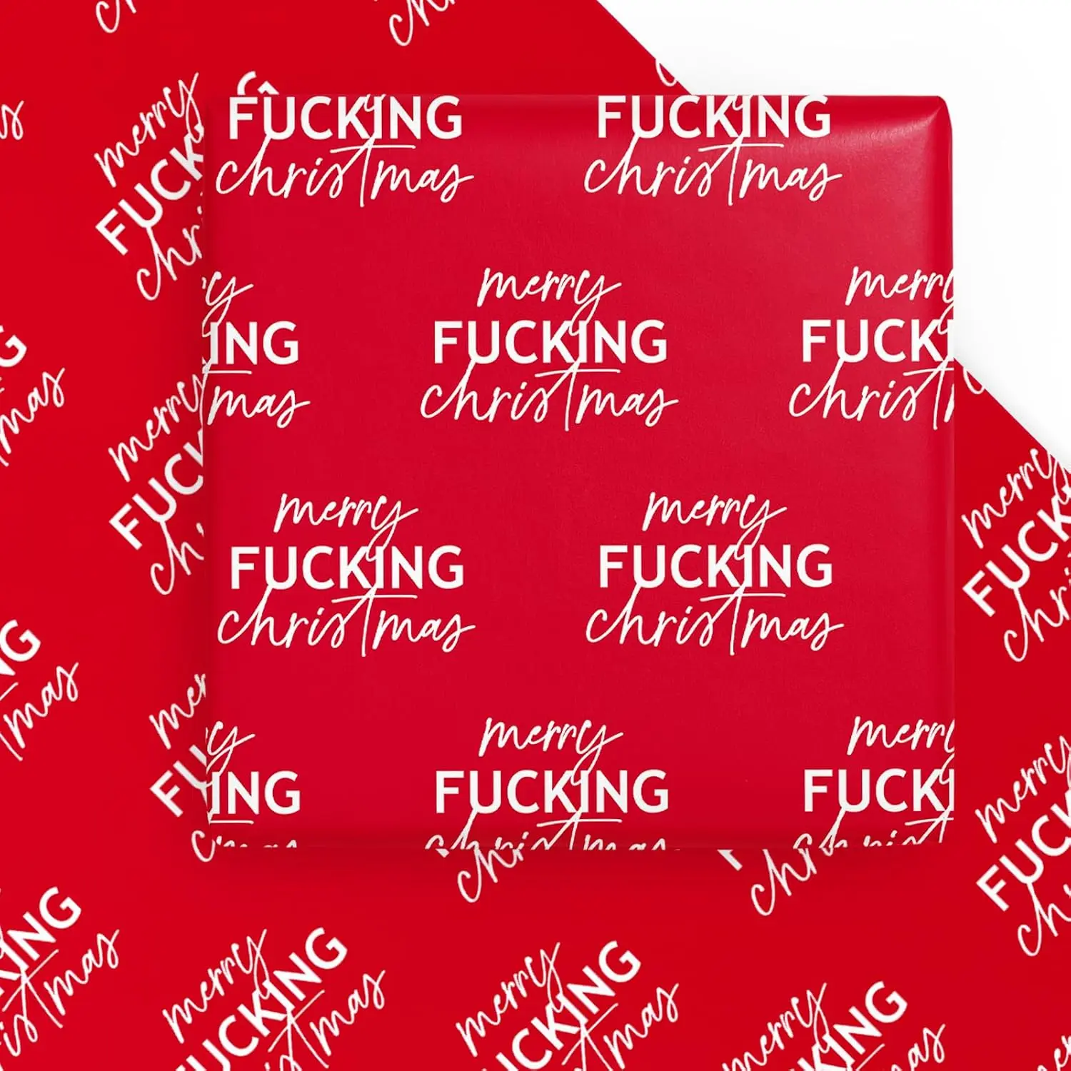 Funny Christmas Wrapping Paper Sheet - 6 Sheets Red  Adult Christmas Wrapping Paper Merry Fuxxing Xmas for Winter  Wrap - 19.7 Inch x 27.5 Inch Per Sheet