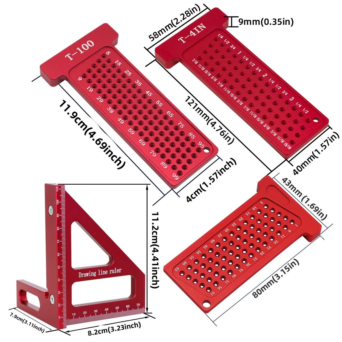 Woodworking Scriber Square Protractor Kit, Multi-angle Miter Triangle Ruler & T-square Hole Scribing Pocket Ruler, Hand Measuring Tools