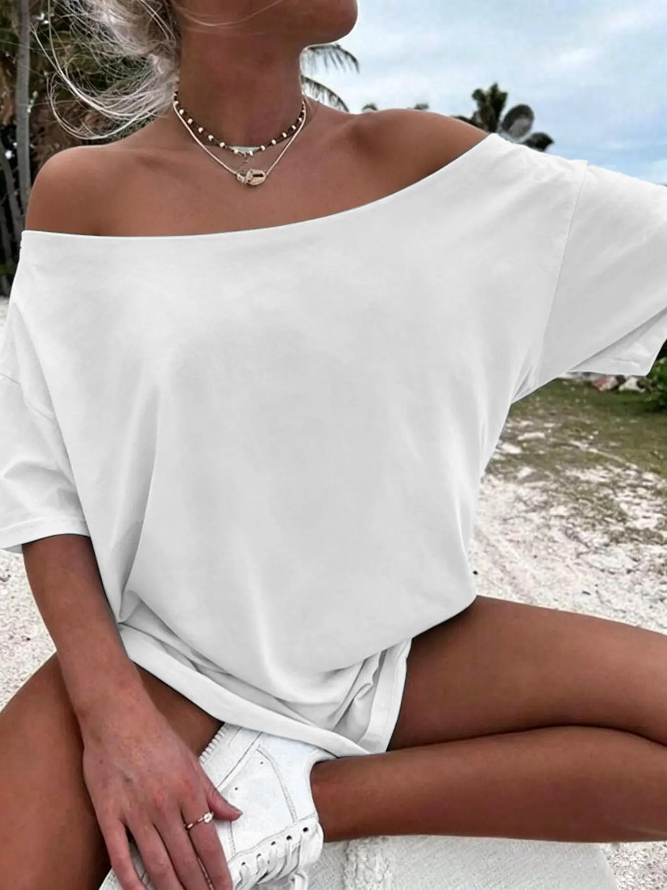 Women's Summer Casual Loose Fit Baggy Oversize Style Short Sleeve Top, Plain Color Beachwear, Versatile Stylish Shirt, Multiple Colors Available, Minimalist