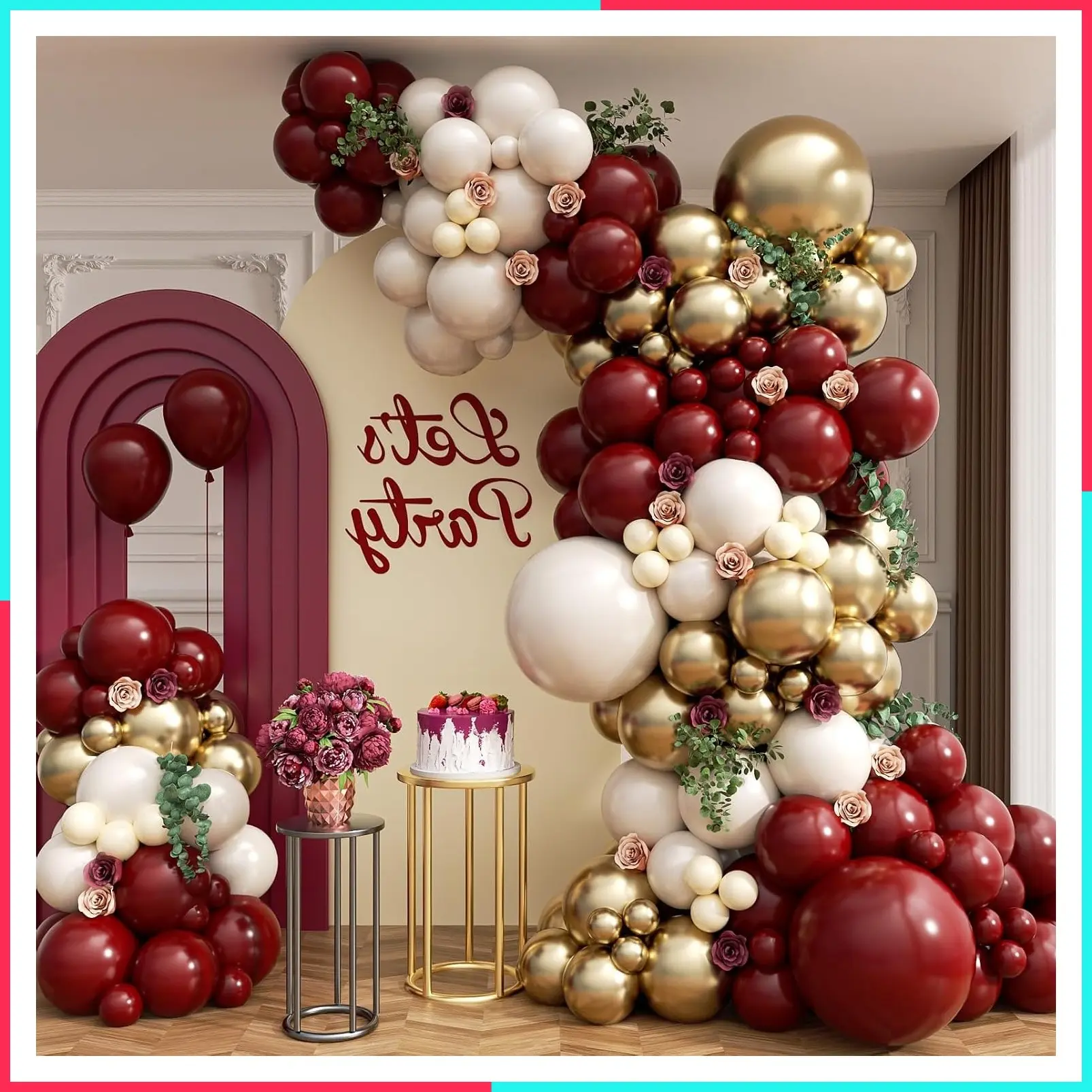 Burgundy Balloon Garland Arch Kit with Maroon White Gold Nude Balloons