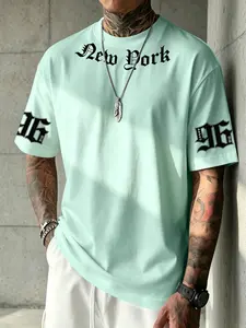 New York 96 Gothic Letter Print Short Sleeve T-Shirt, Men's Summer Streetwear Casual Top, Comfortable Slim Fit, Ideal for Daily Wear