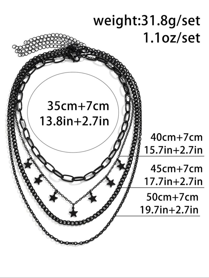 Women's Punk Style Heart Design Pendant Necklace & OT Buckle Chain Necklaces, 4 Counts Fashion Charm & Chain Necklaces, Gothic Mystery Jewelry, Trendy Goth Jewelry for Birthday Gift