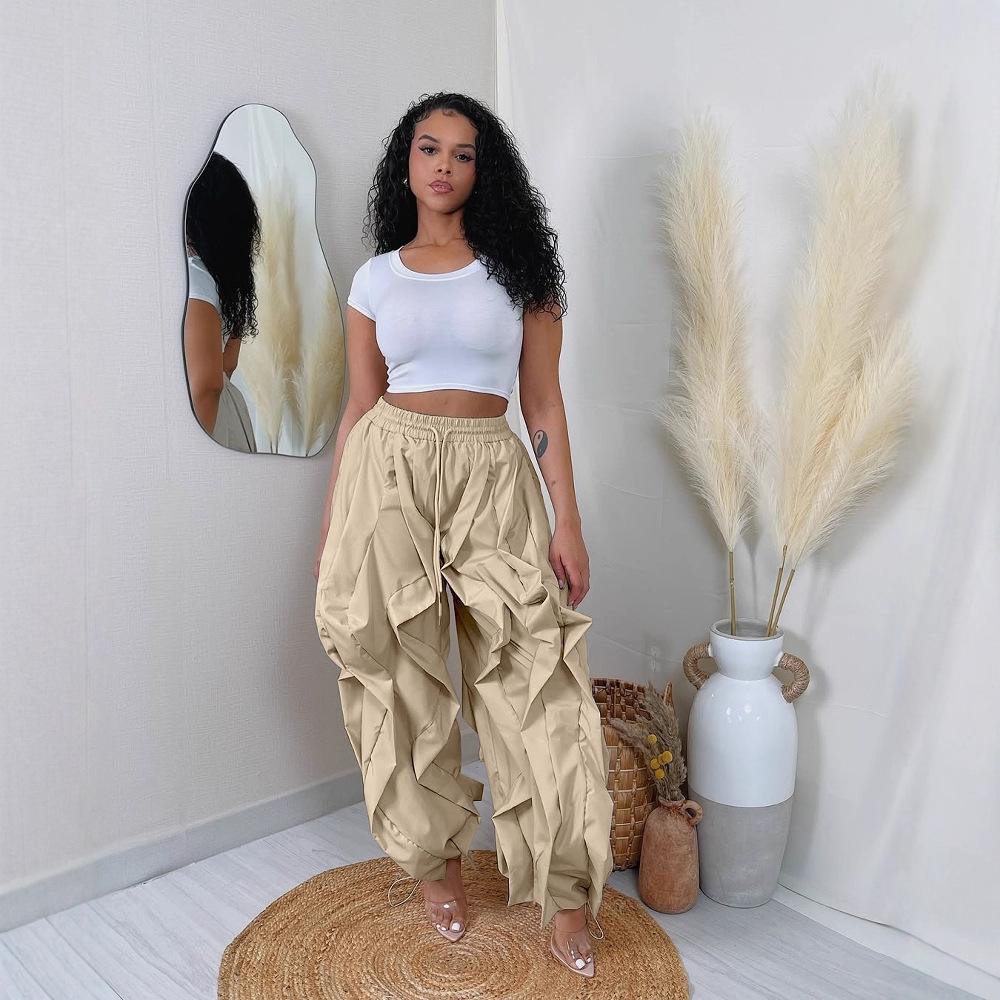 2025 Autumn New European and American Elegant Commuter Workwear Patchwork Lace Lantern Pants Jogger Pants