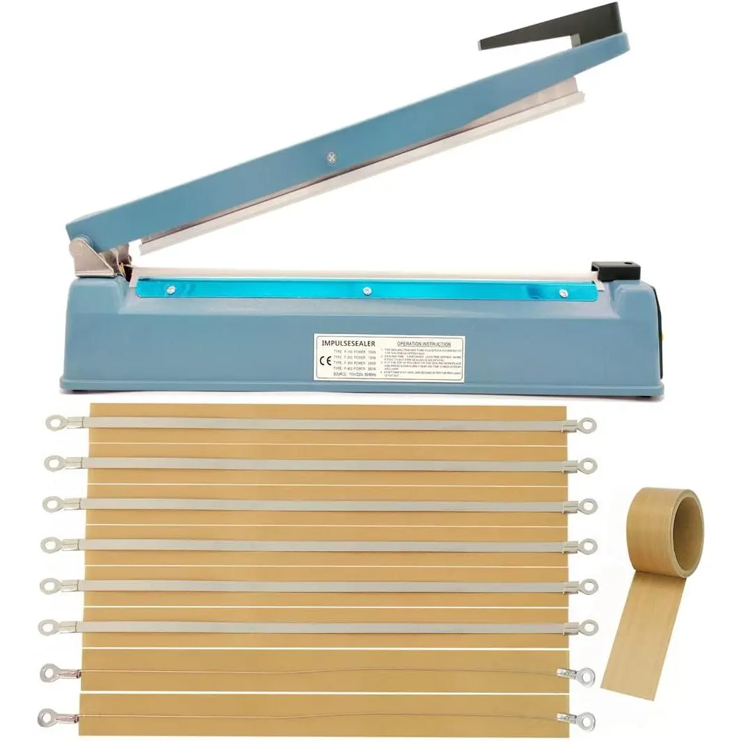 Impulse Heat Sealer 12 Inch 5mm Mylar Bag Sealer Heat Seal Machine, 110v Manual Heat Sealer for Plastic/Poly/Cookie Bags, 8   & Teflon Cloth Strip(2 Round  Lines Included)
