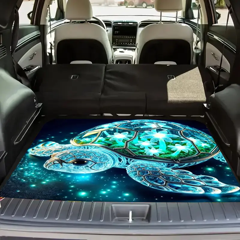 Multicolored Sea Turtle Print Polyester Trunk Mat for Cars • Soft, Durable, Non-Slip • Machine Washable Rear Cargo Mat for SUVs and Cars • Easy to Clean Interior Mat • Stylish Iridescent Design to Keep the Interior Tidy and Clean