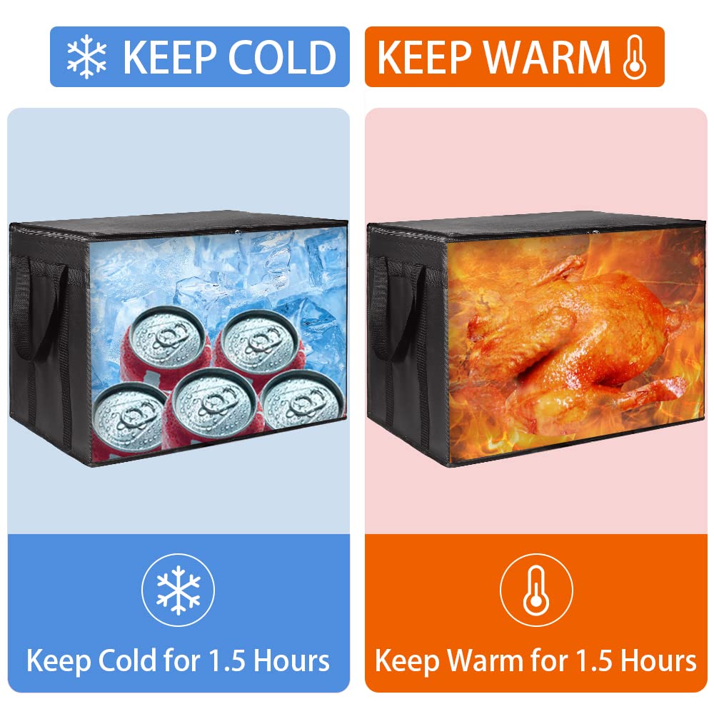 1-Pack Insulated Reusable Grocery Shopping Bags, X-Large Insulated Food/Pizza Delivery Bag for Doordash/Uber Eats, Commercial Food Warmers, Tote Cooler/Thermal Bags