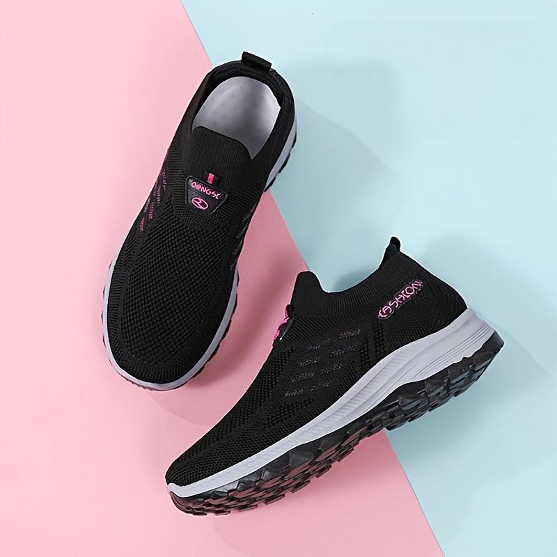 Women's Slip-On Knit Sneakers - Breathable Lightweight Non-Slip Cushioned Sole Shoes, Slip-On Closure, All-Season Walking Shoes for Gym, Dance, Everyday -Canvas Upper & PVC Outsole, Gym Shoes, Comfortable Fit, Fitness Enthusiasts, Sporty Design