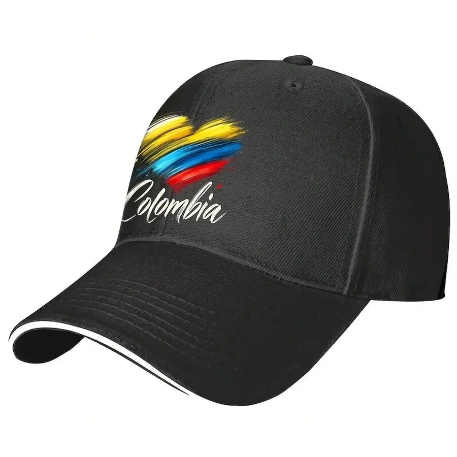 Colombian Flag Heart Dad Cap - Adjustable Short Brim Lightweight Baseball Cap for Adults, All Seasons Colombian Pride Casual Accessory, Machine Wash Only, Do Not Dry Clean, Celebrating Colombian Pride