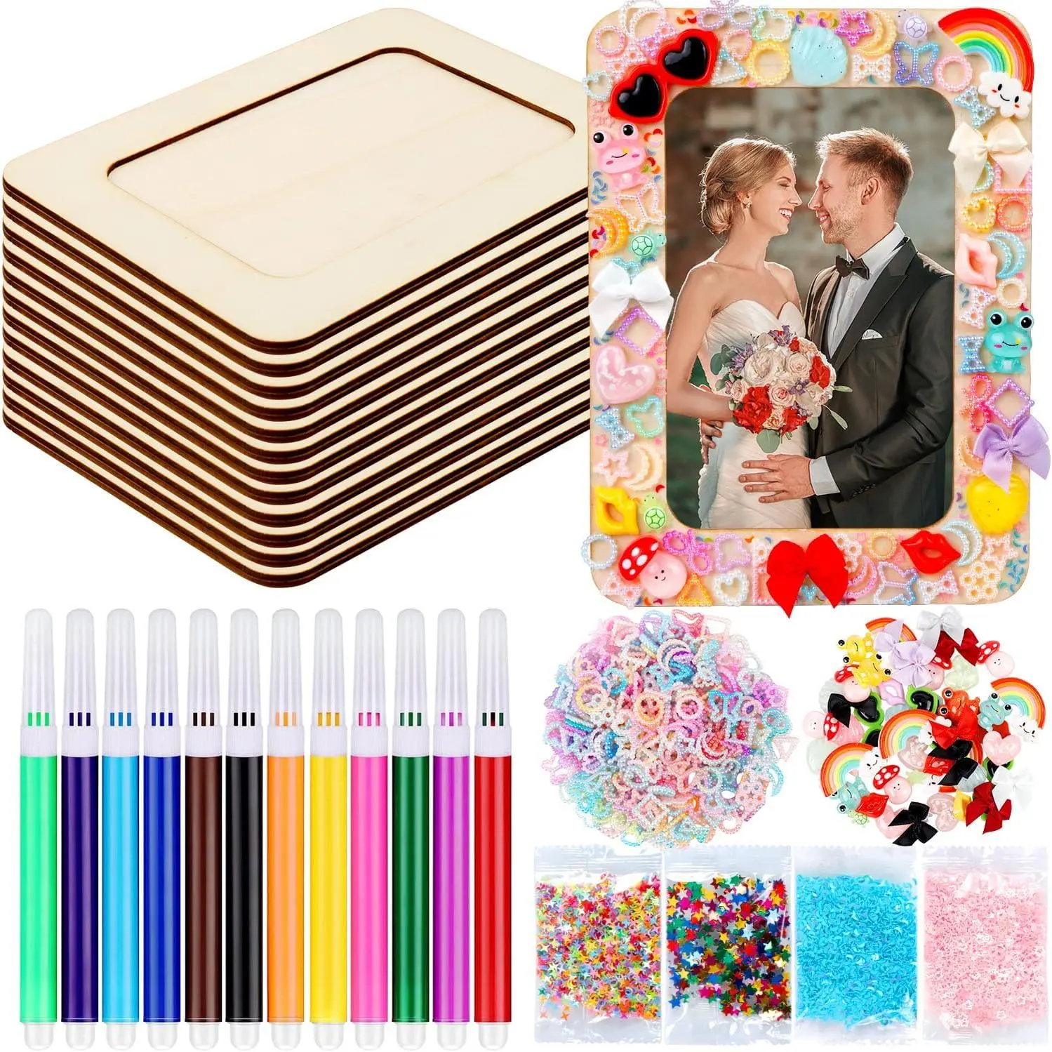 12Pack Wooden Picture Frames 4 x 6 Picture Frame Painting Craft Kit, DIY Crafts Wooden Frame with 12 Watercolor Pencils   for DIY Painting Wedding Crafts