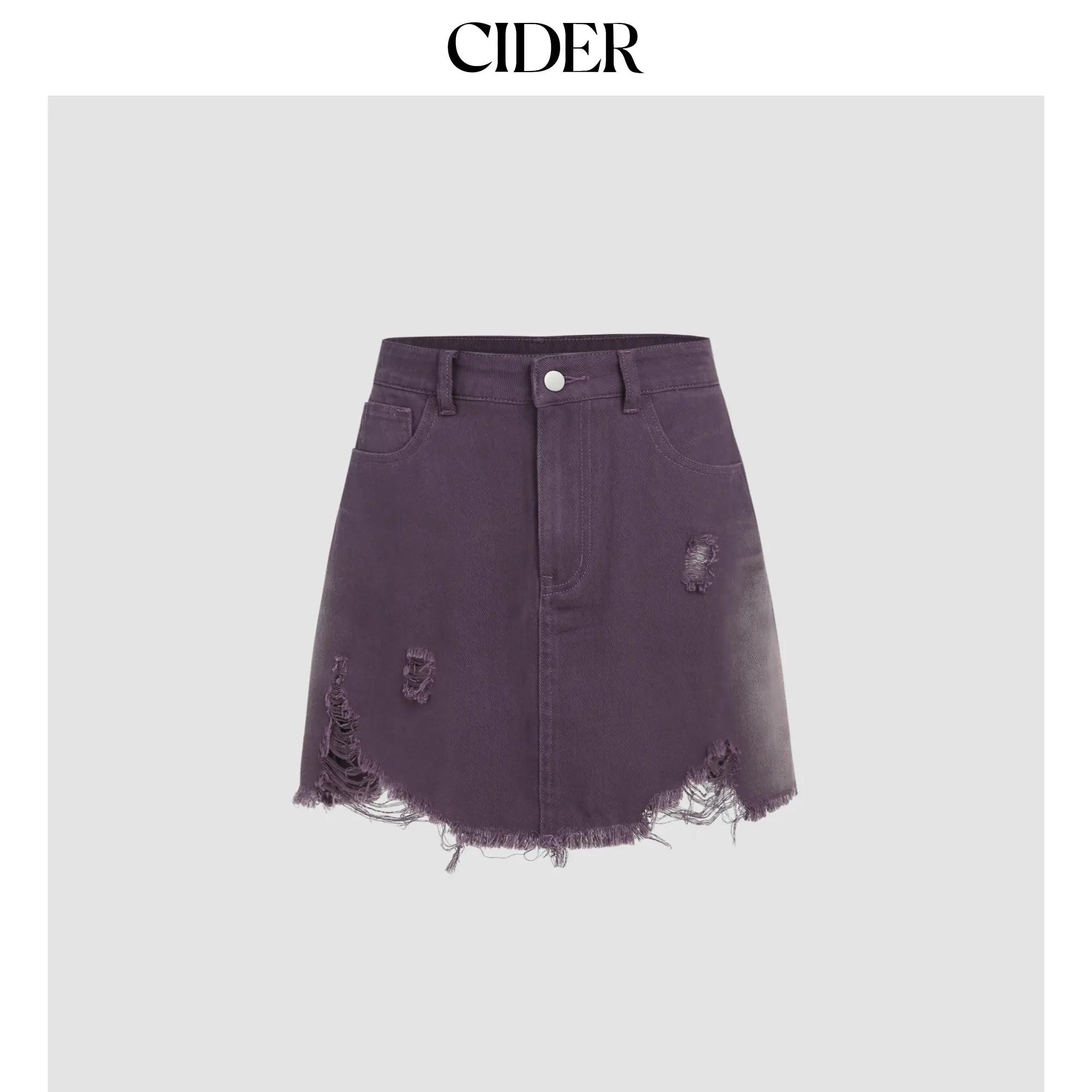 Cider [size 0-10] Denim Ripped Mid Waist Skirt