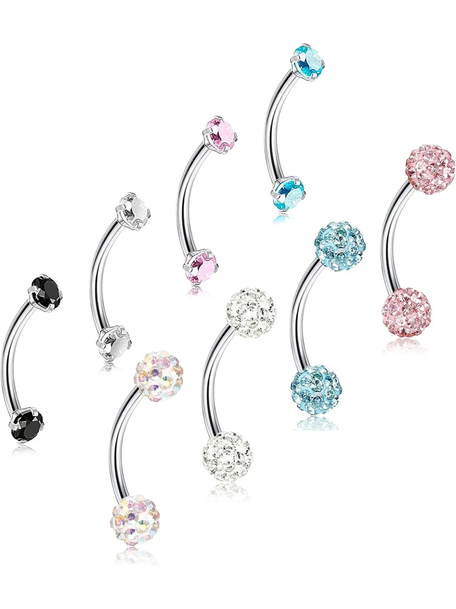 8Pcs 16G Surgical Stainless Steel Eyebrow & Lip Rings, Curved Barbell Body Piercing Jewelry, 10mm, for Daily Wear Party Festival Gift, Lip Piercings